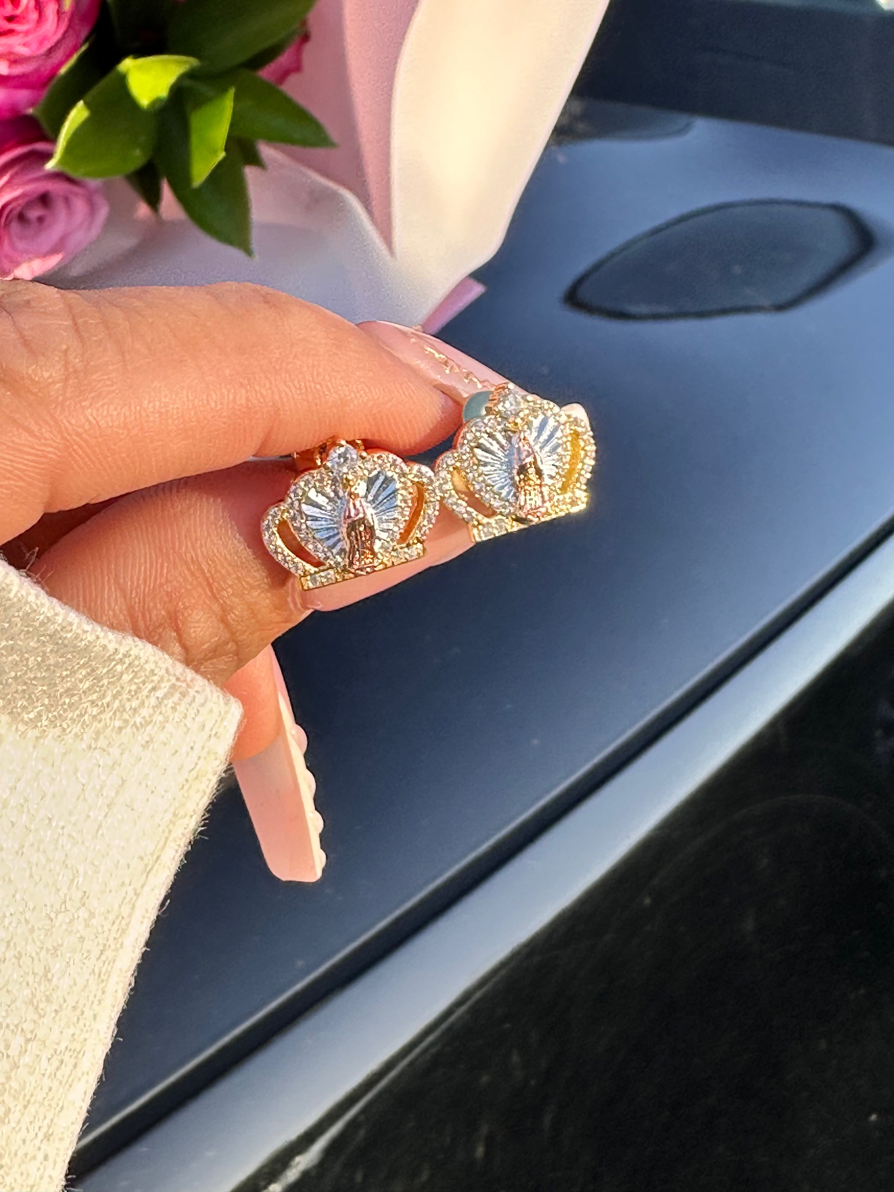 Virgin Mary Tiara Stud Earrings