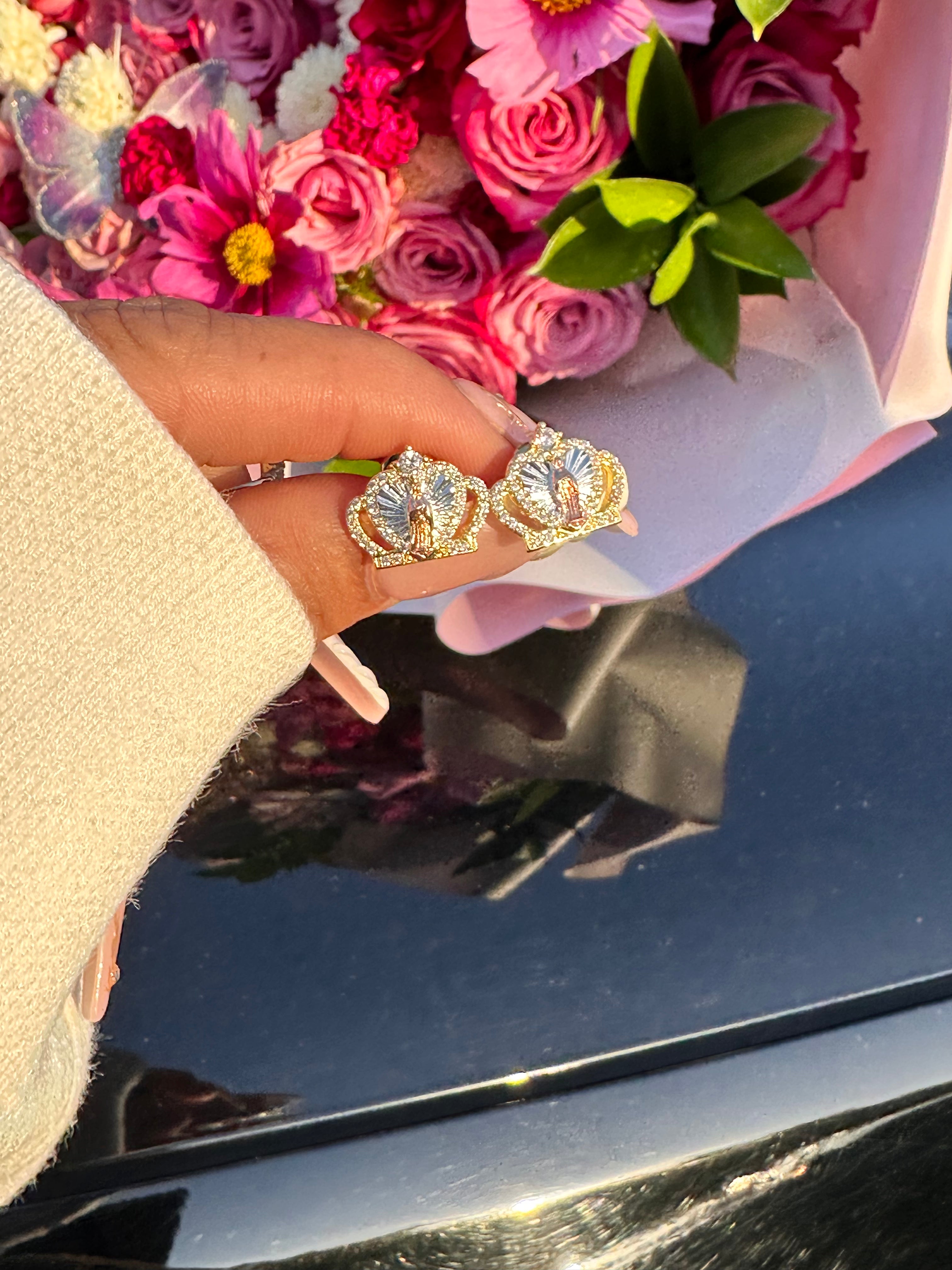 Virgin Mary Tiara Stud Earrings
