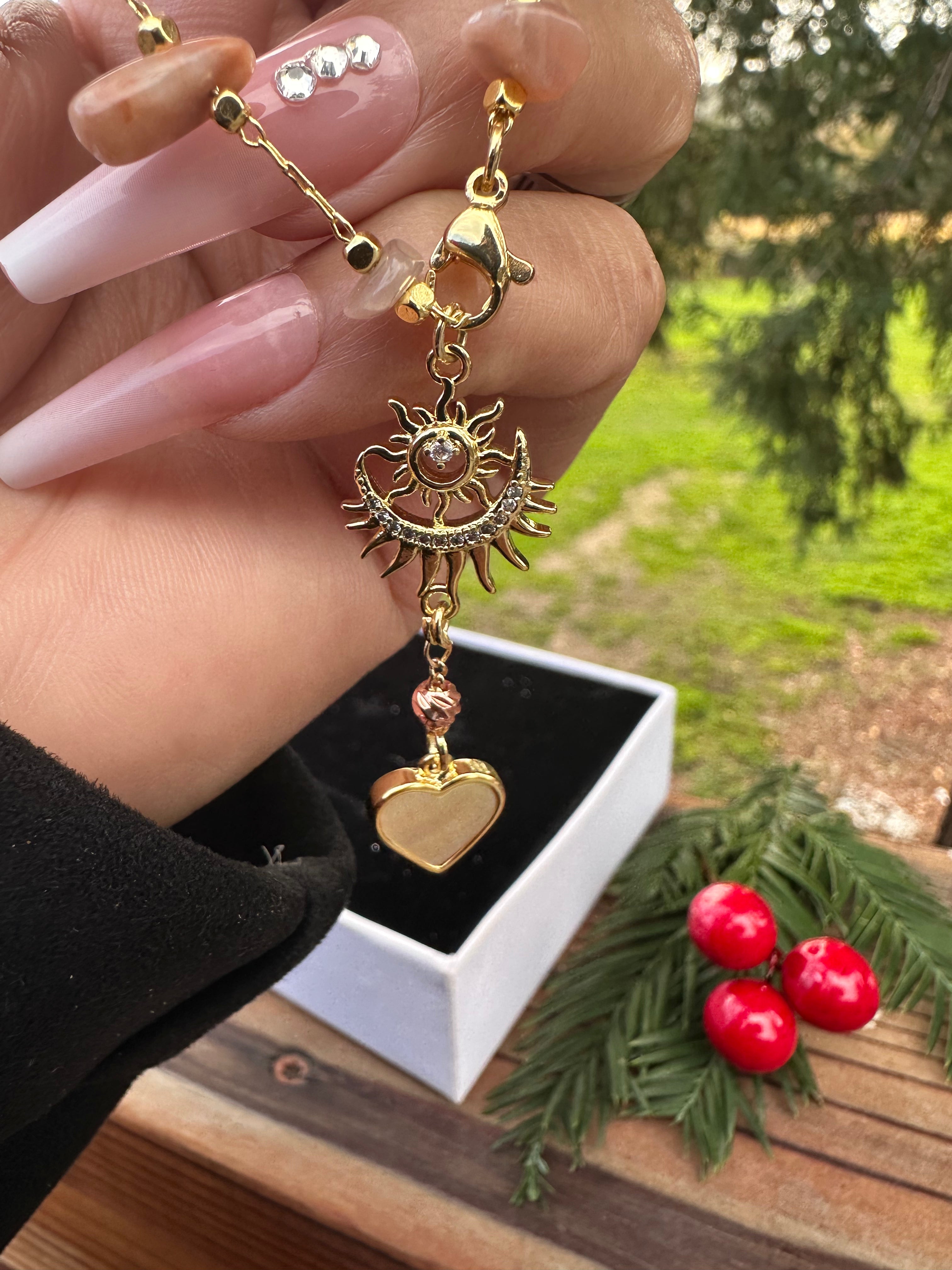 Strawberry Quartz Moon & Sun Divine Car Rosario