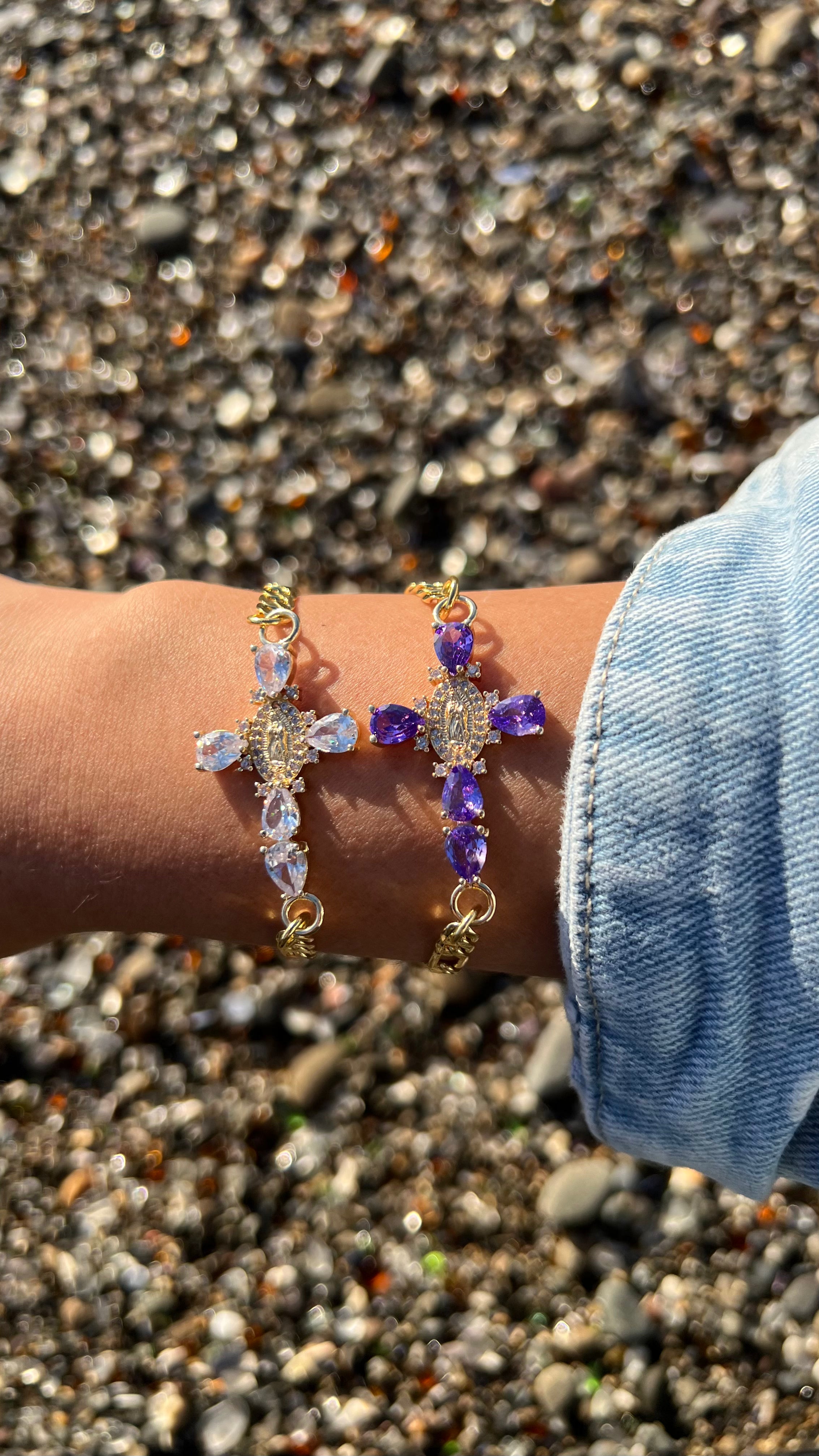 Purple Lady of Guadalupe Cross Bracelet