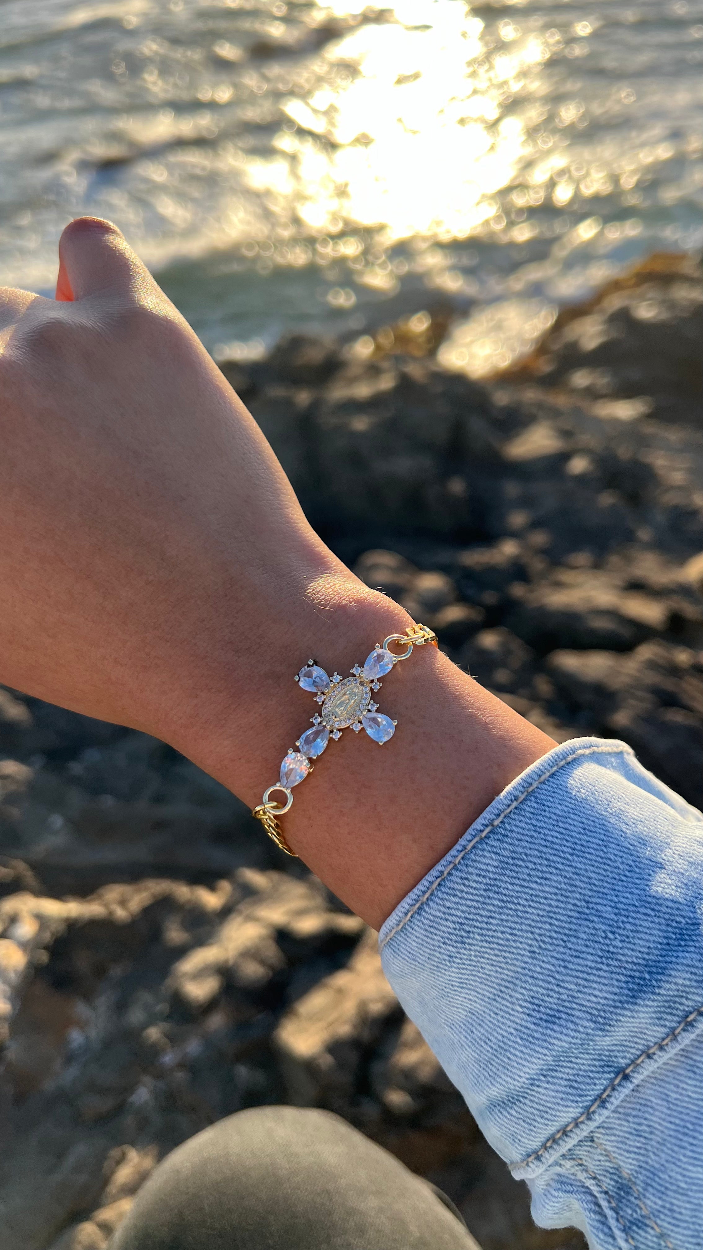 White Lady of Guadalupe Cross Bracelet