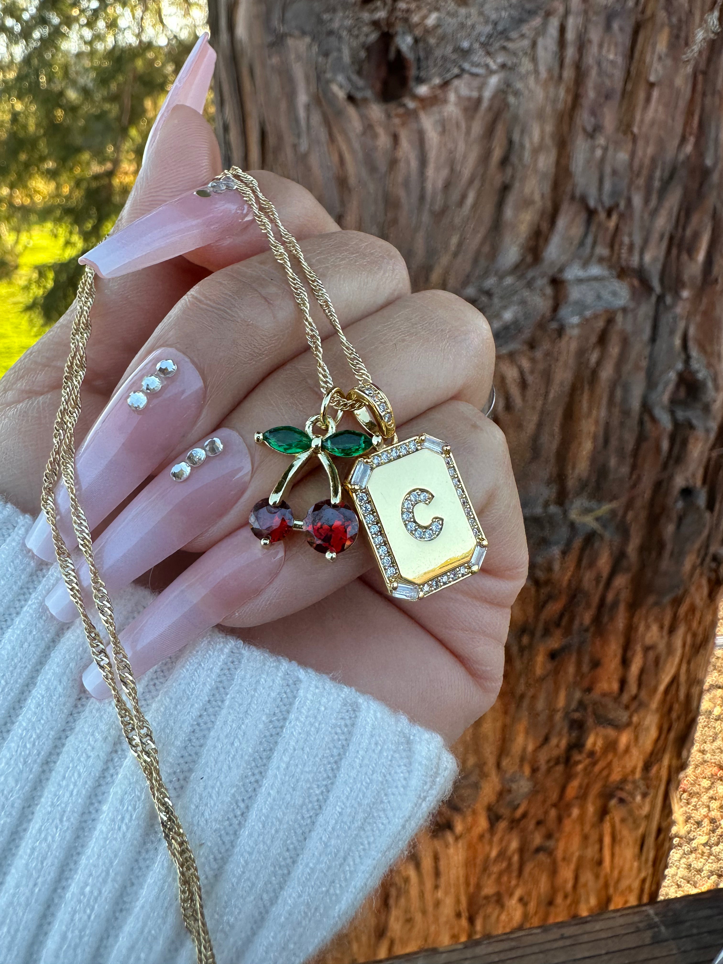 Cherry Initial Necklace