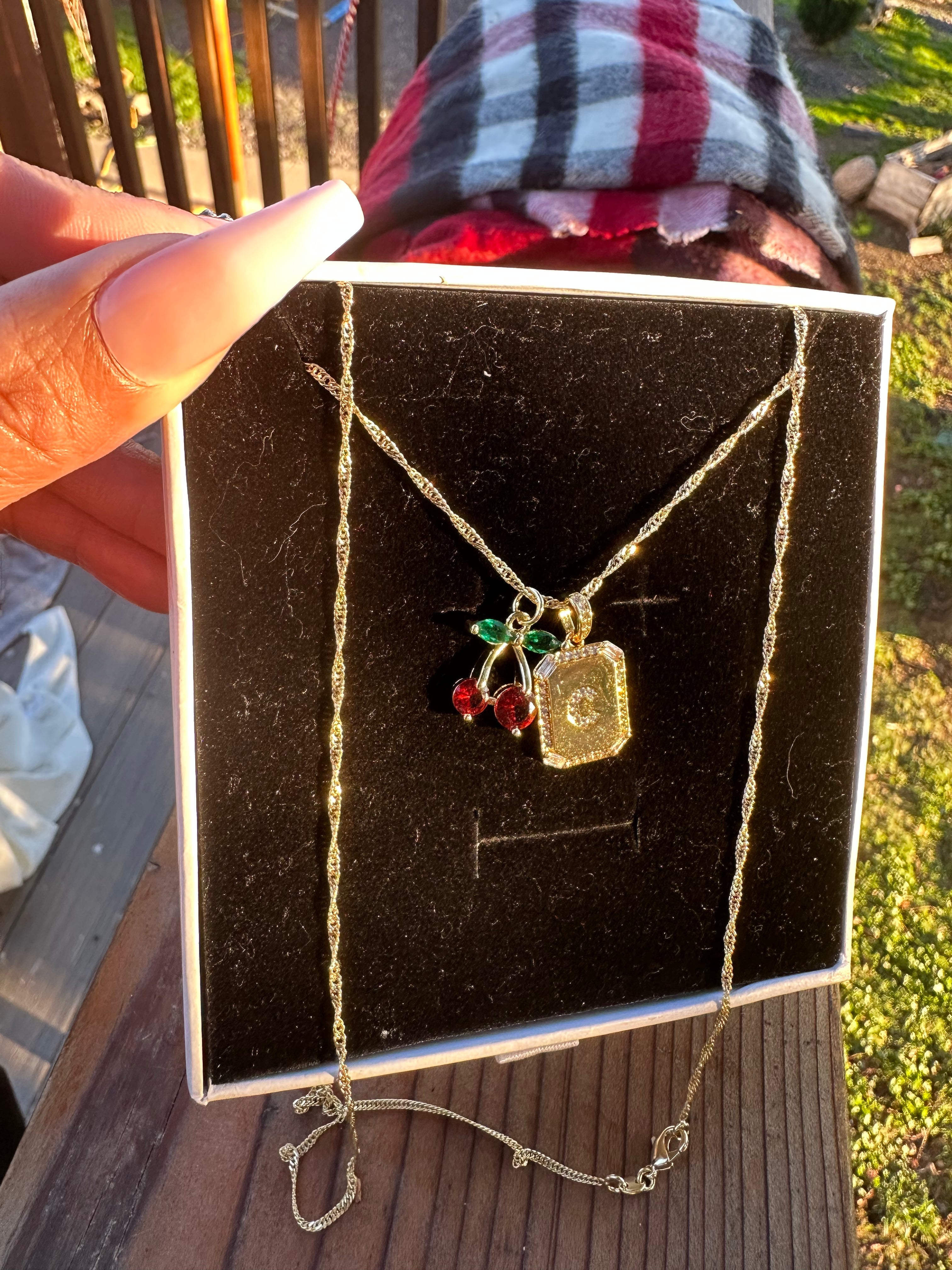 Cherry Initial Necklace