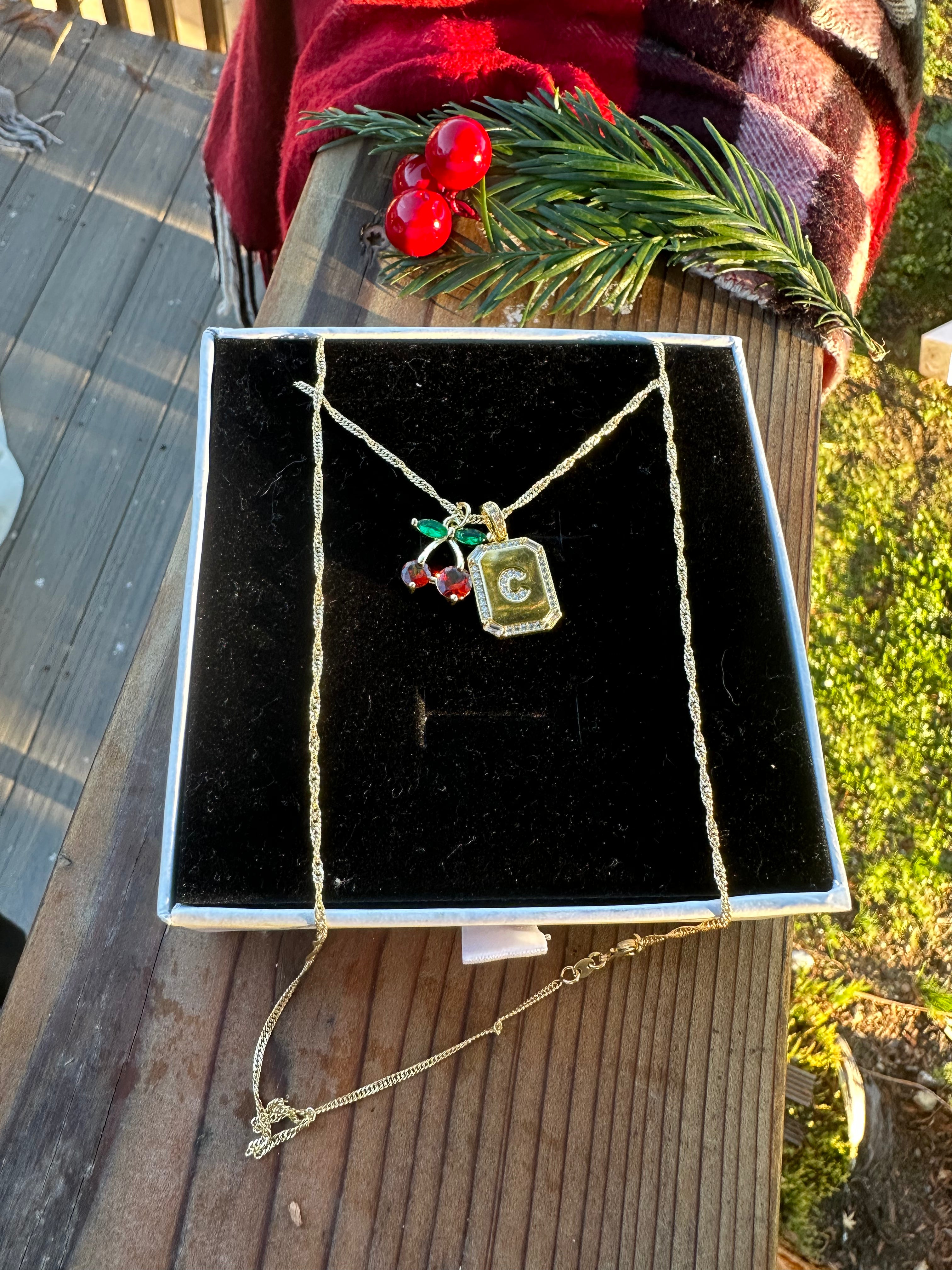 Cherry Initial Necklace