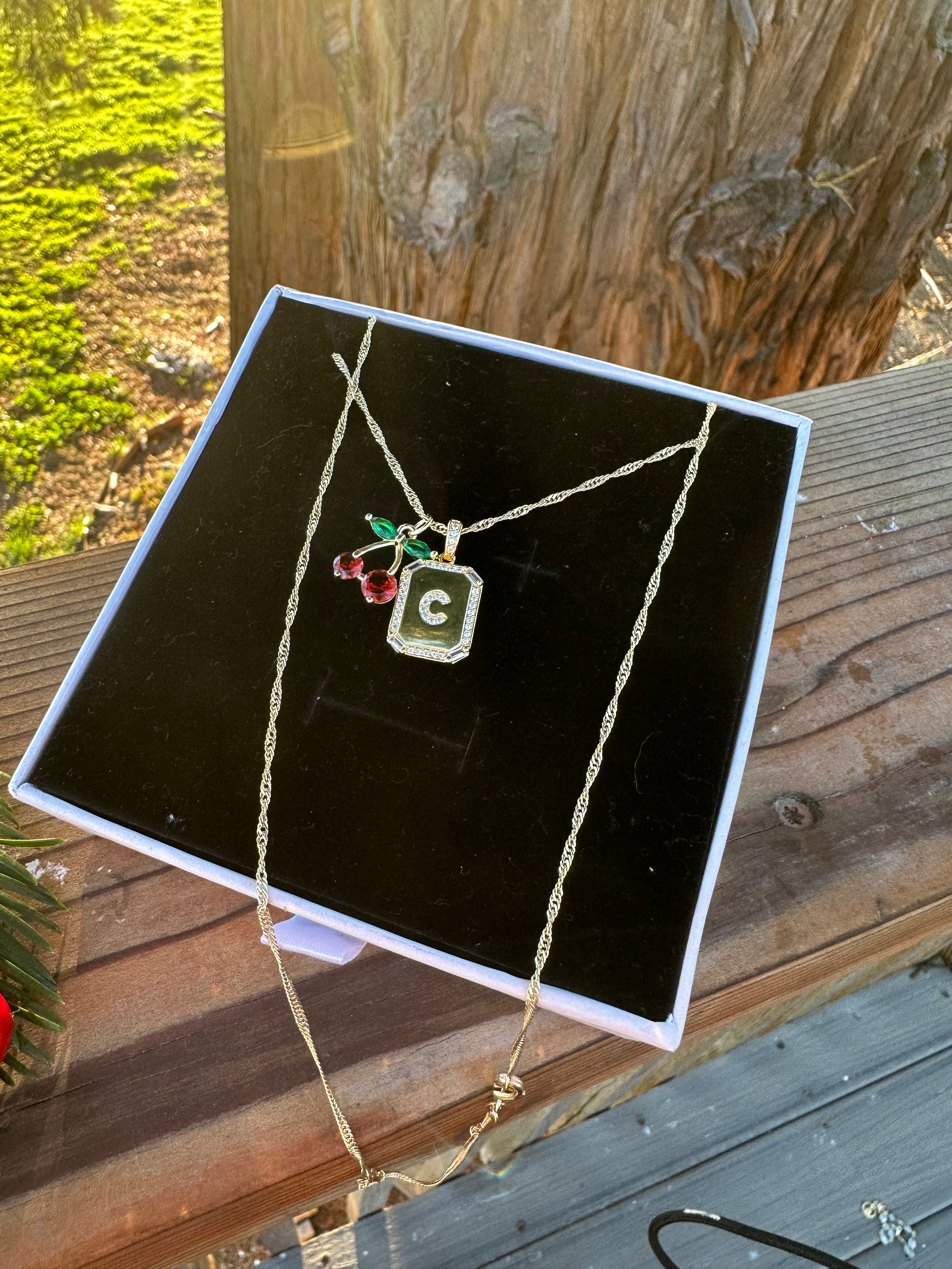 Cherry Initial Necklace