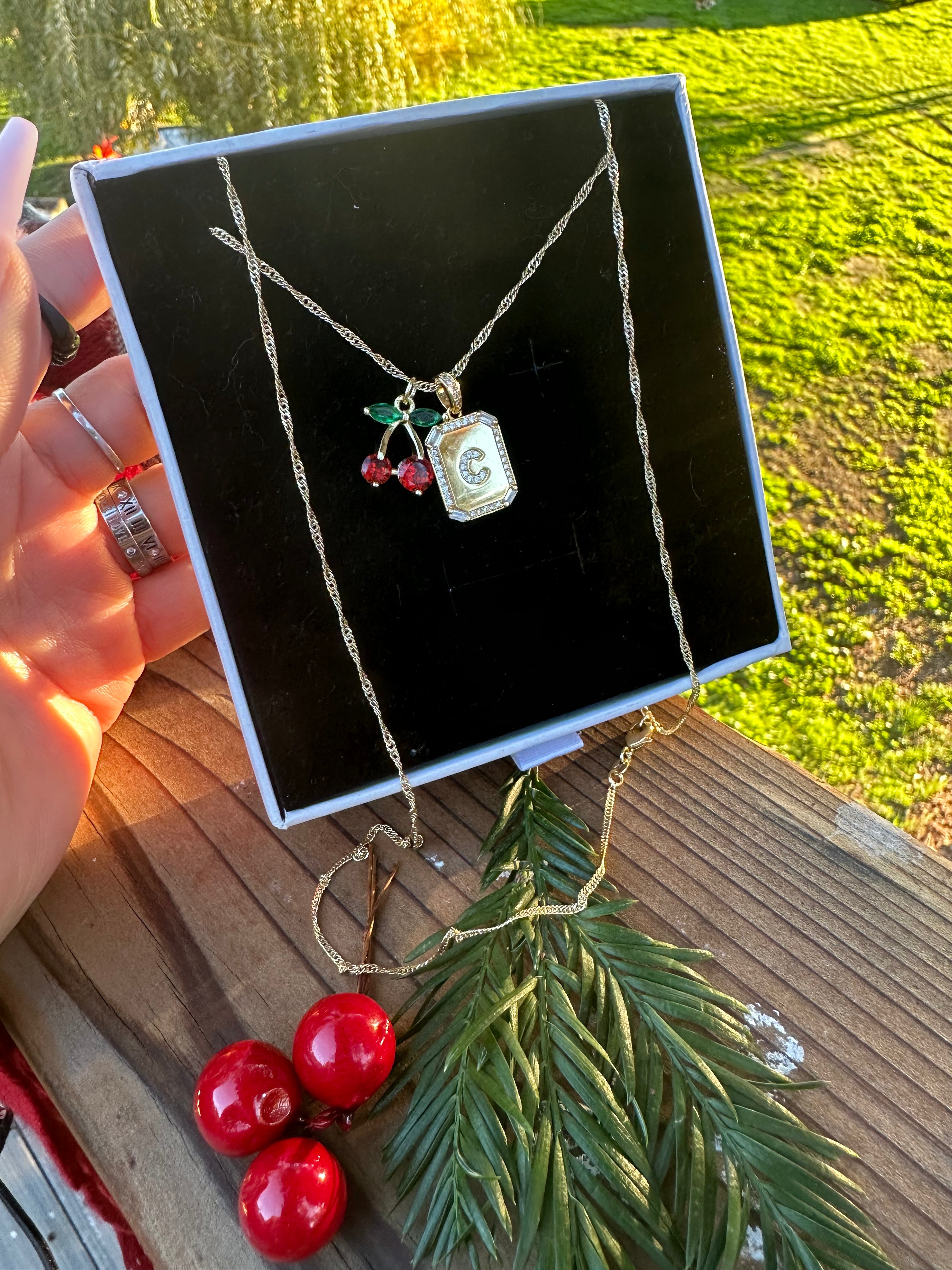 Cherry Initial Necklace