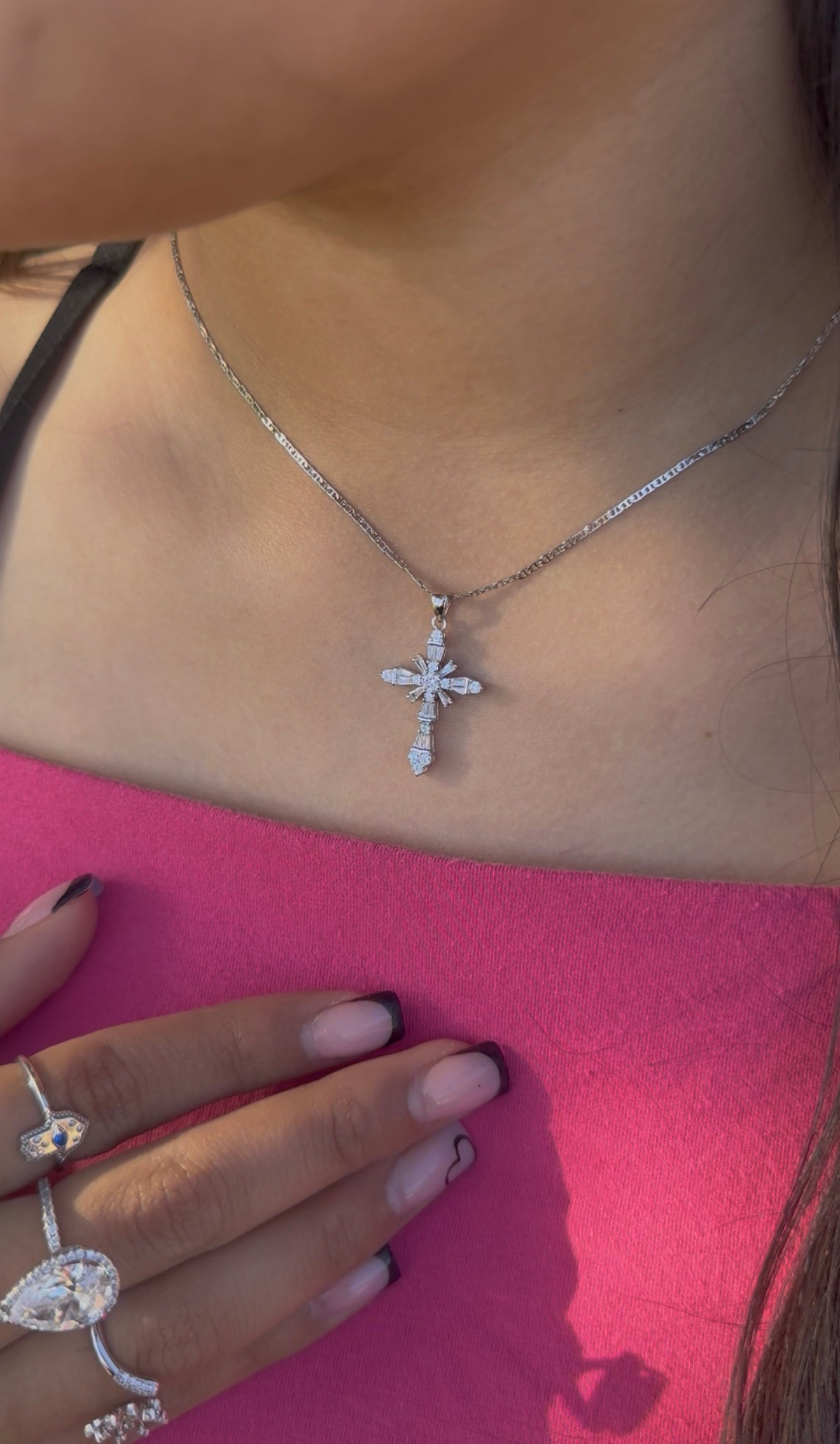 Crystal Silver Cross Necklace