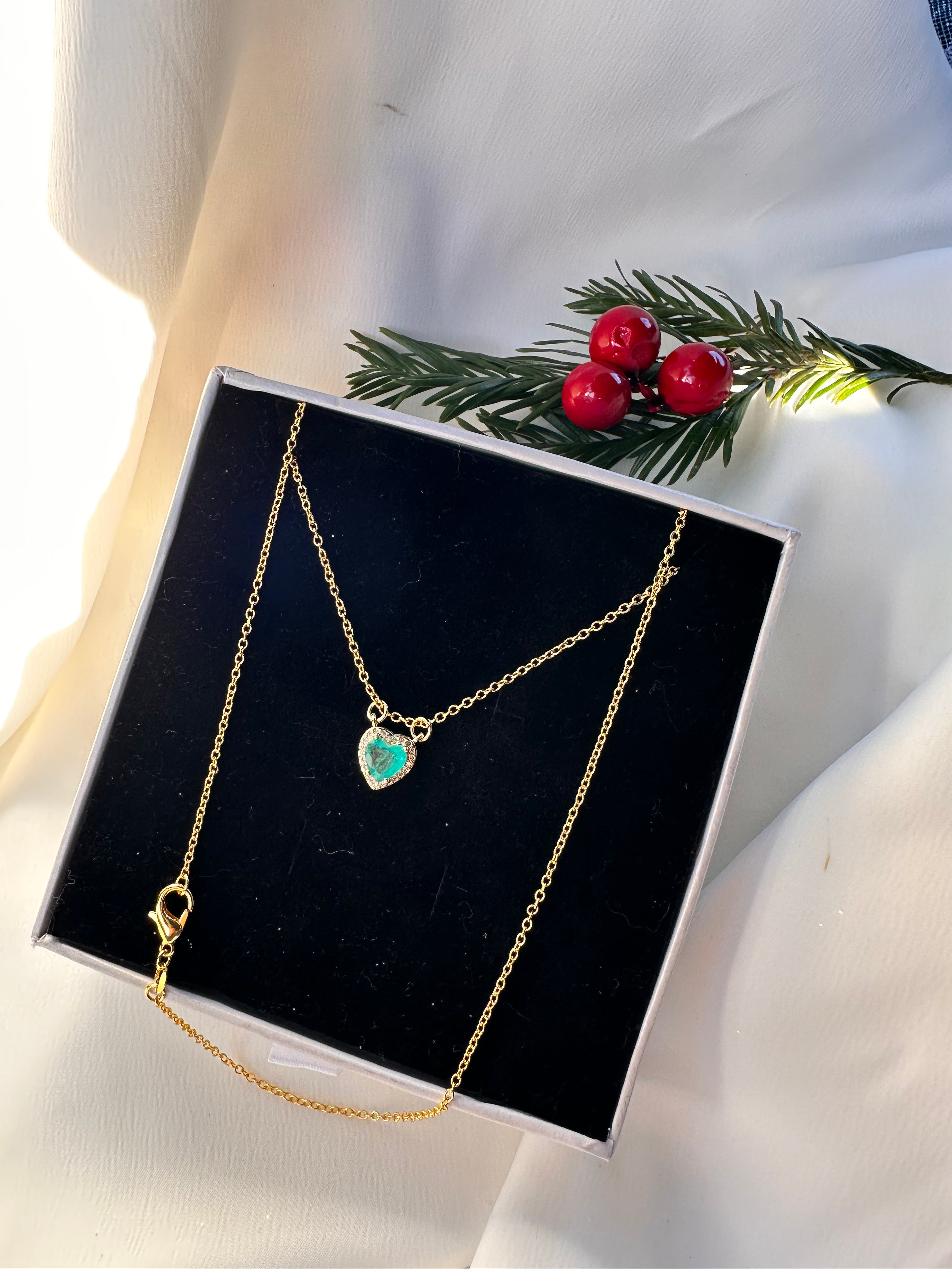 Dainty Turquoise Heart Pave Necklace