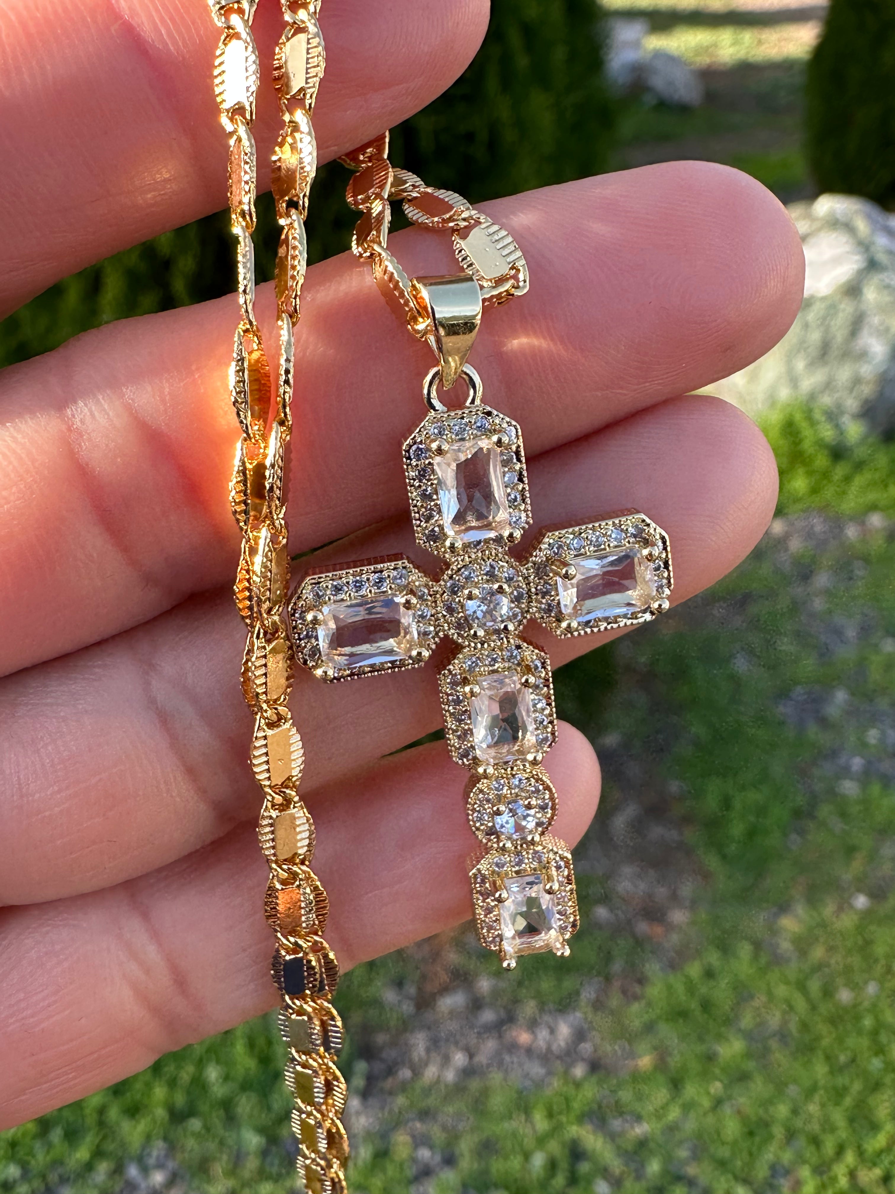 Emerald Glow CZ Cross Necklace