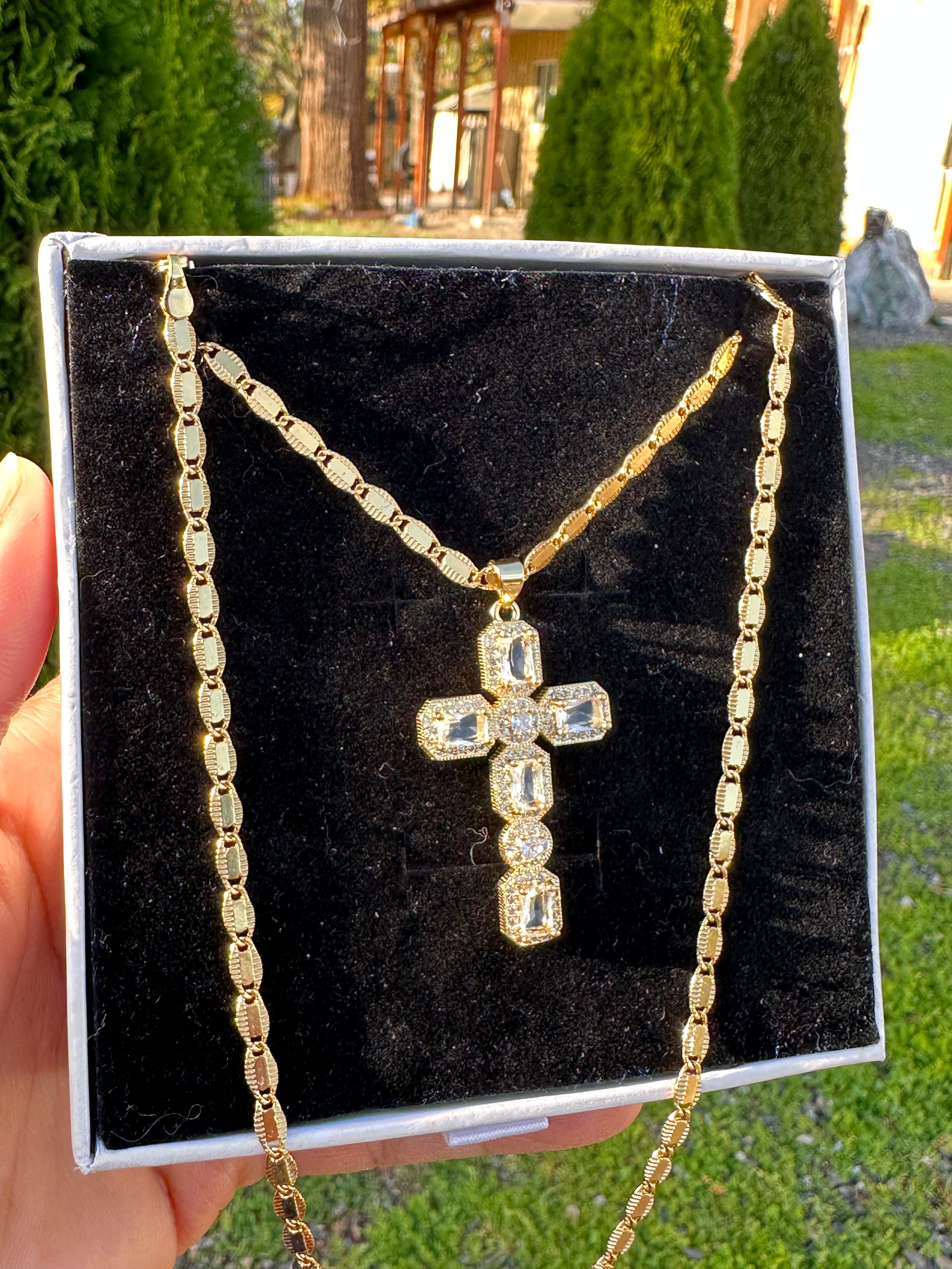 Emerald Glow CZ Cross Necklace