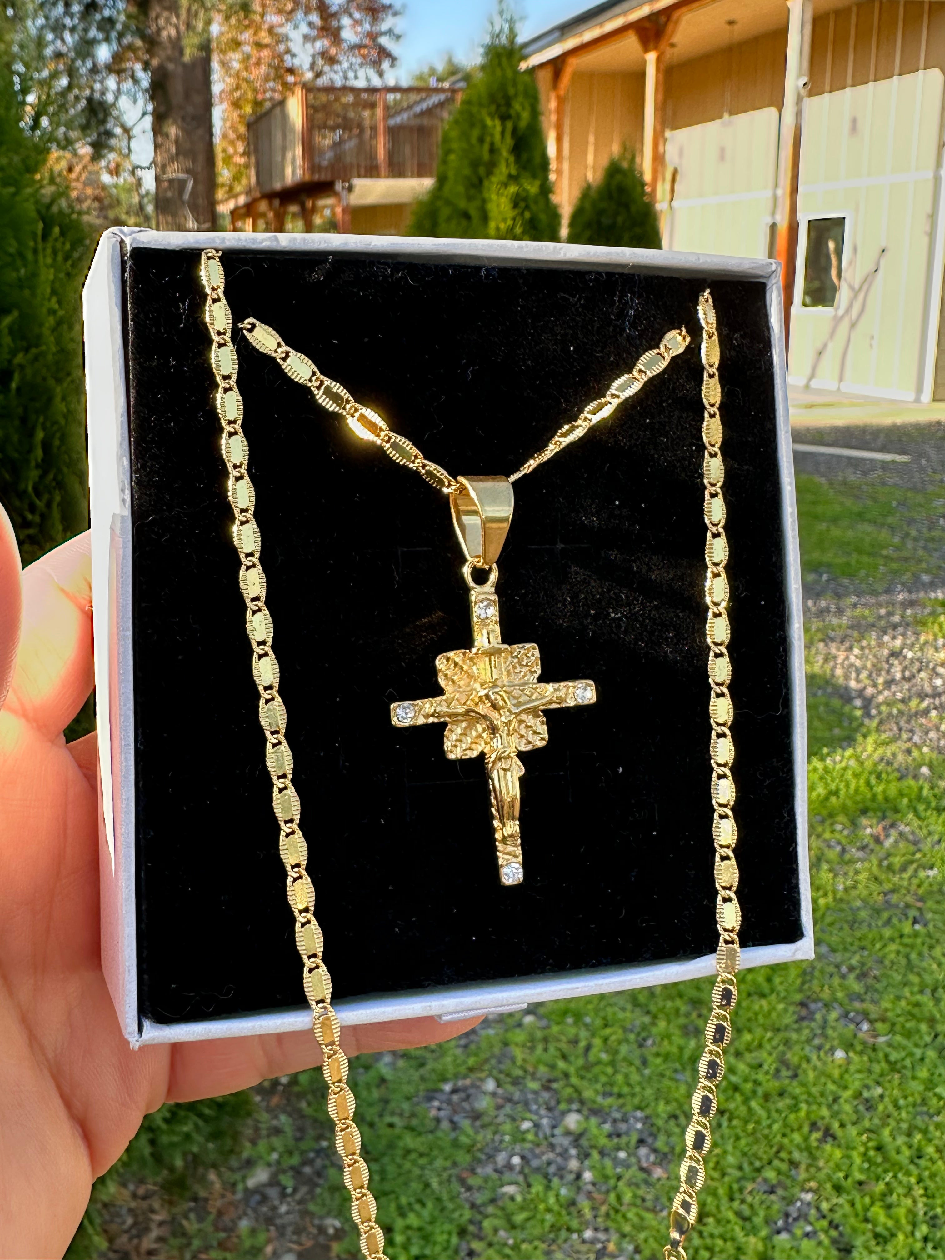 Golden Savior Square Cross Necklace