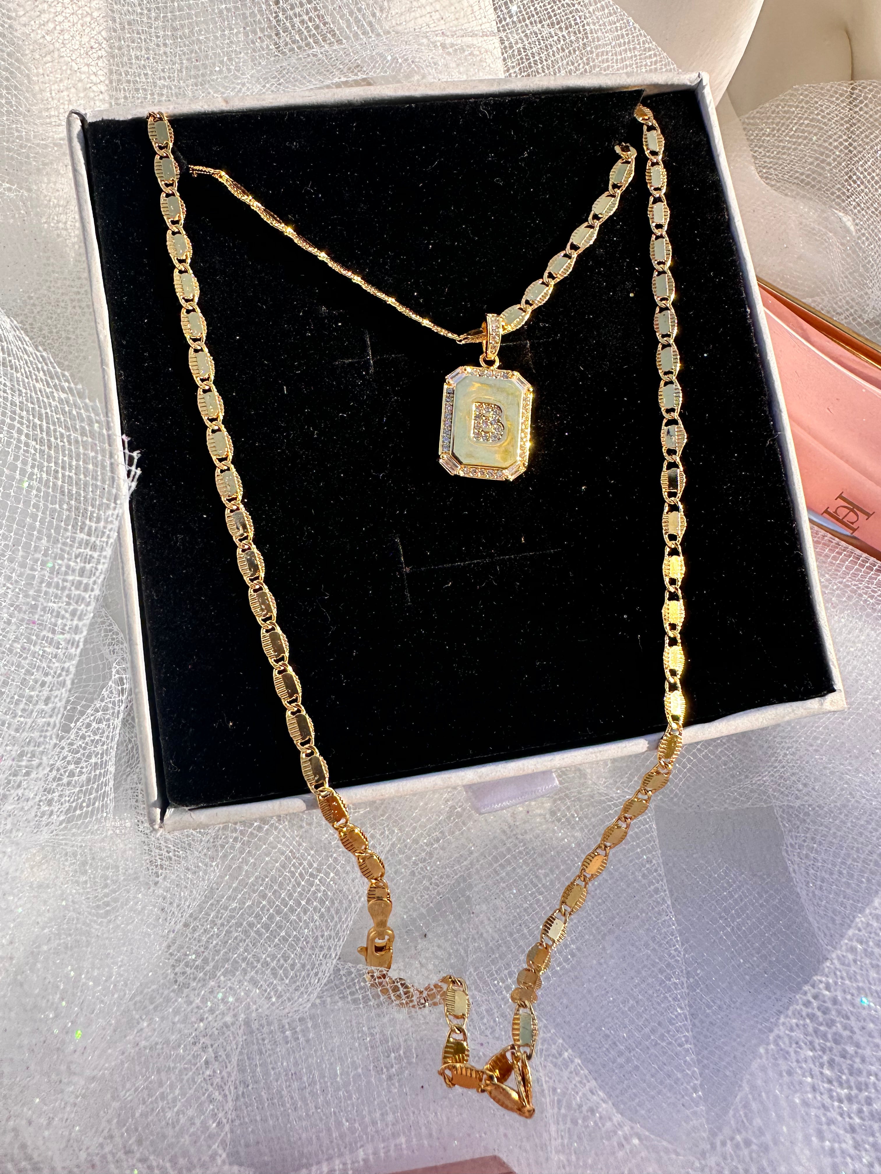 Sparkle Square Initial Necklace