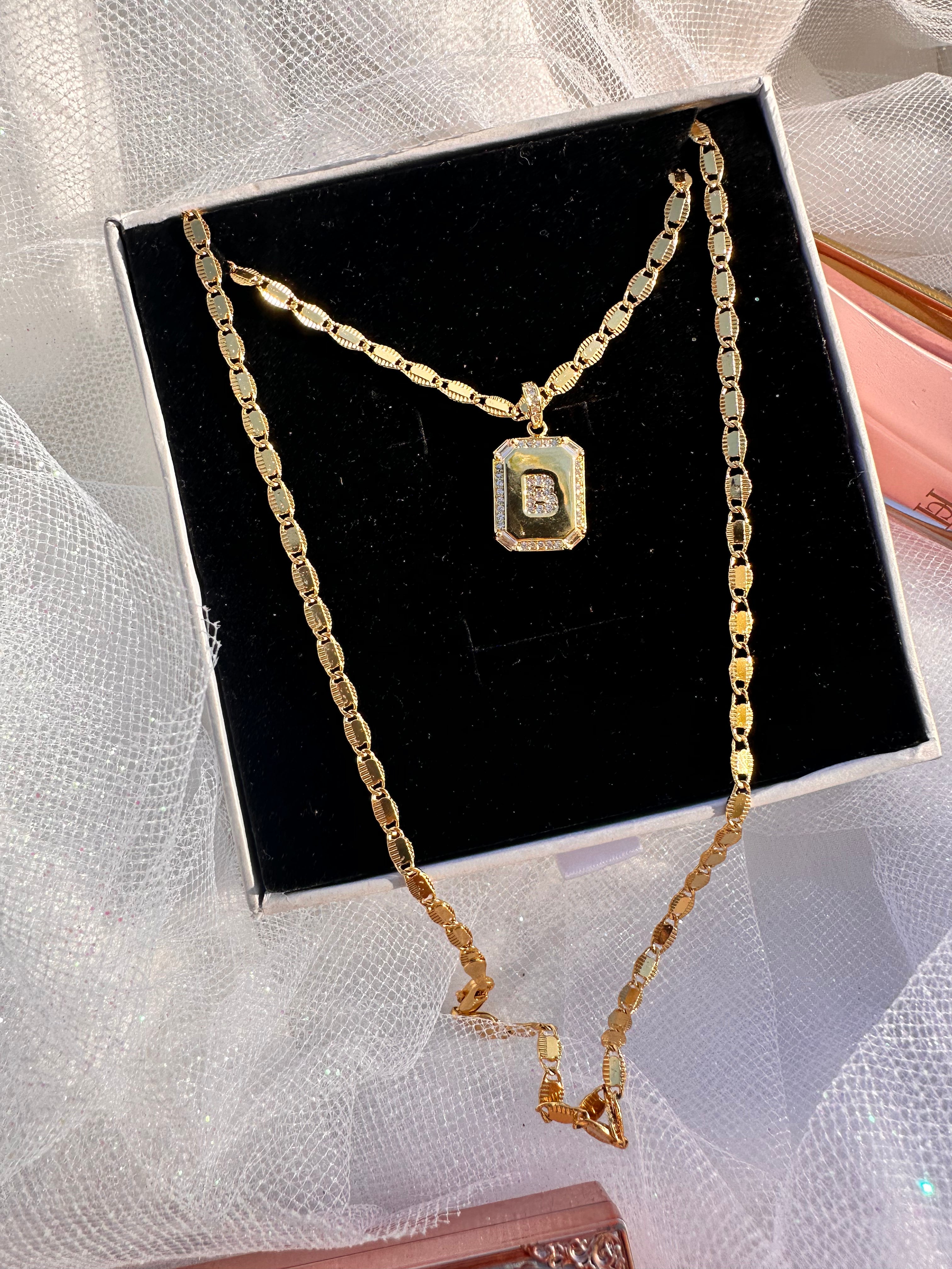 Sparkle Square Initial Necklace