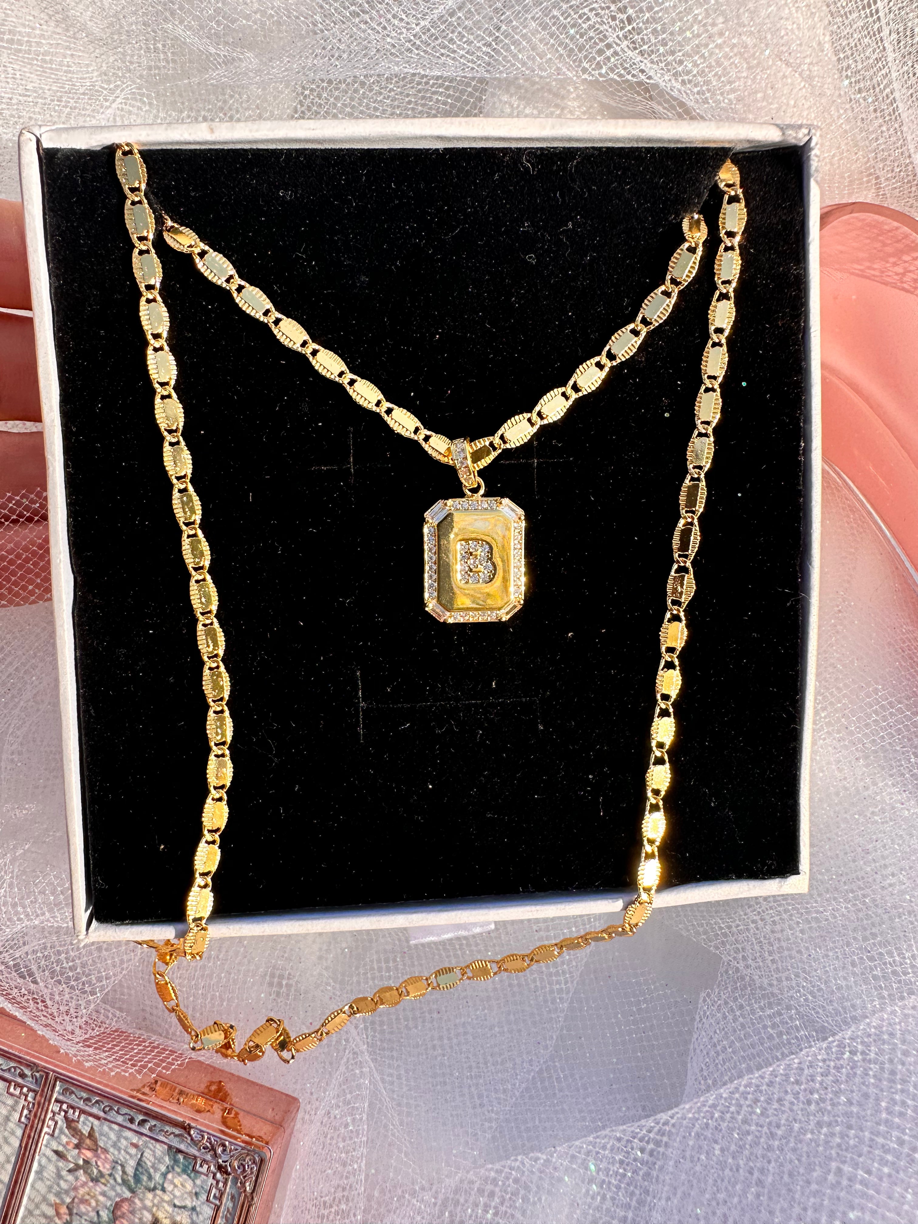 Sparkle Square Initial Necklace