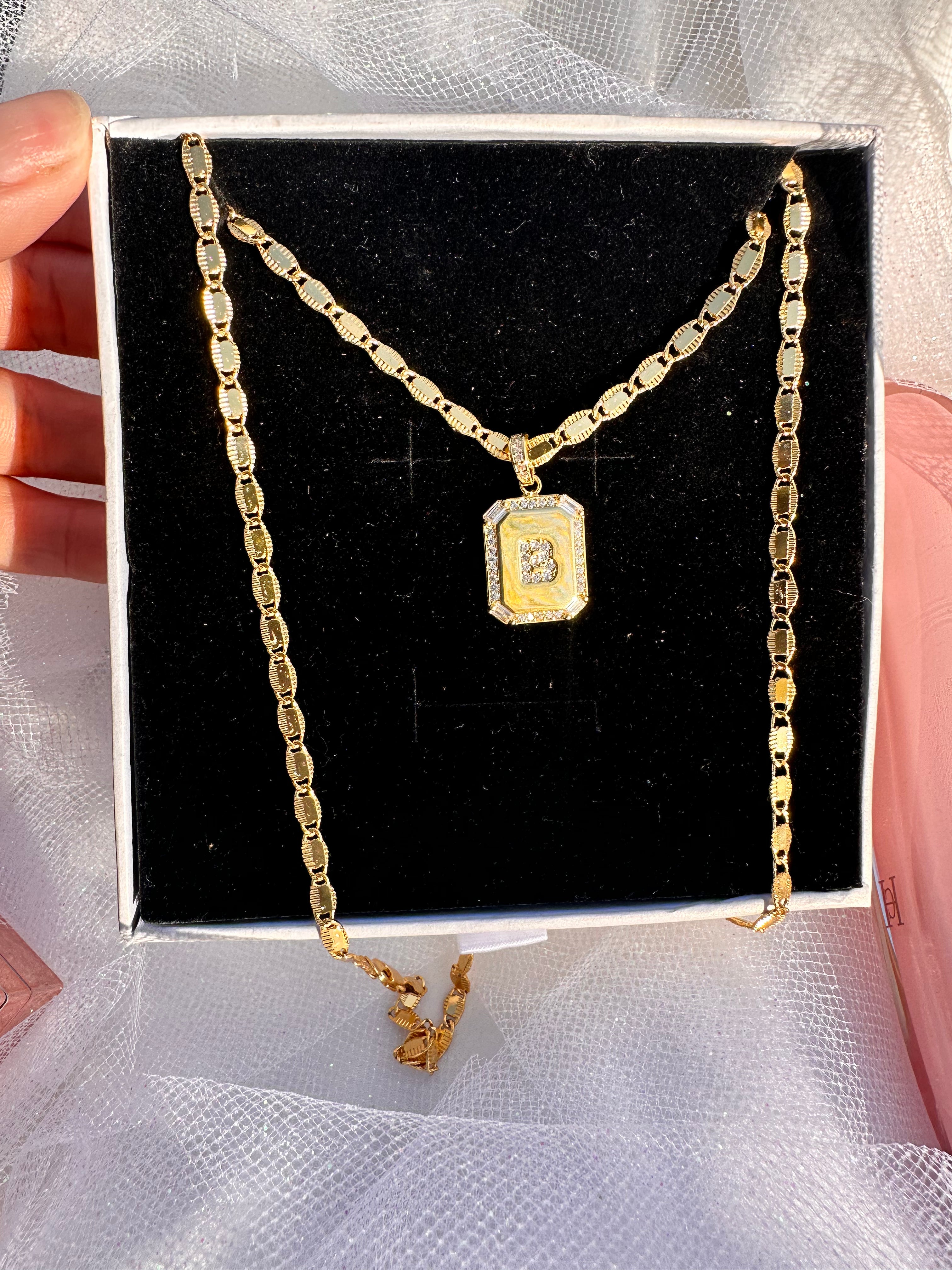 Sparkle Square Initial Necklace