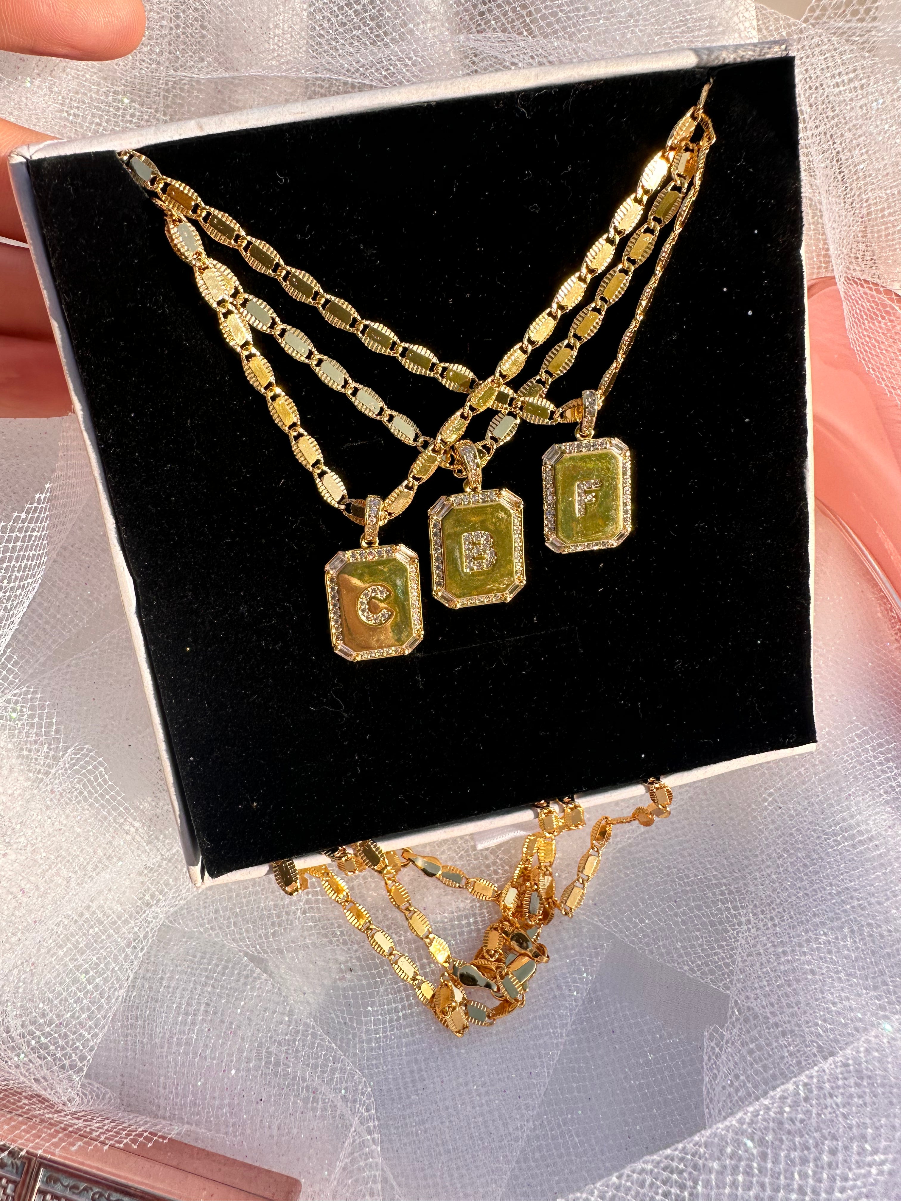 Sparkle Square Initial Necklace