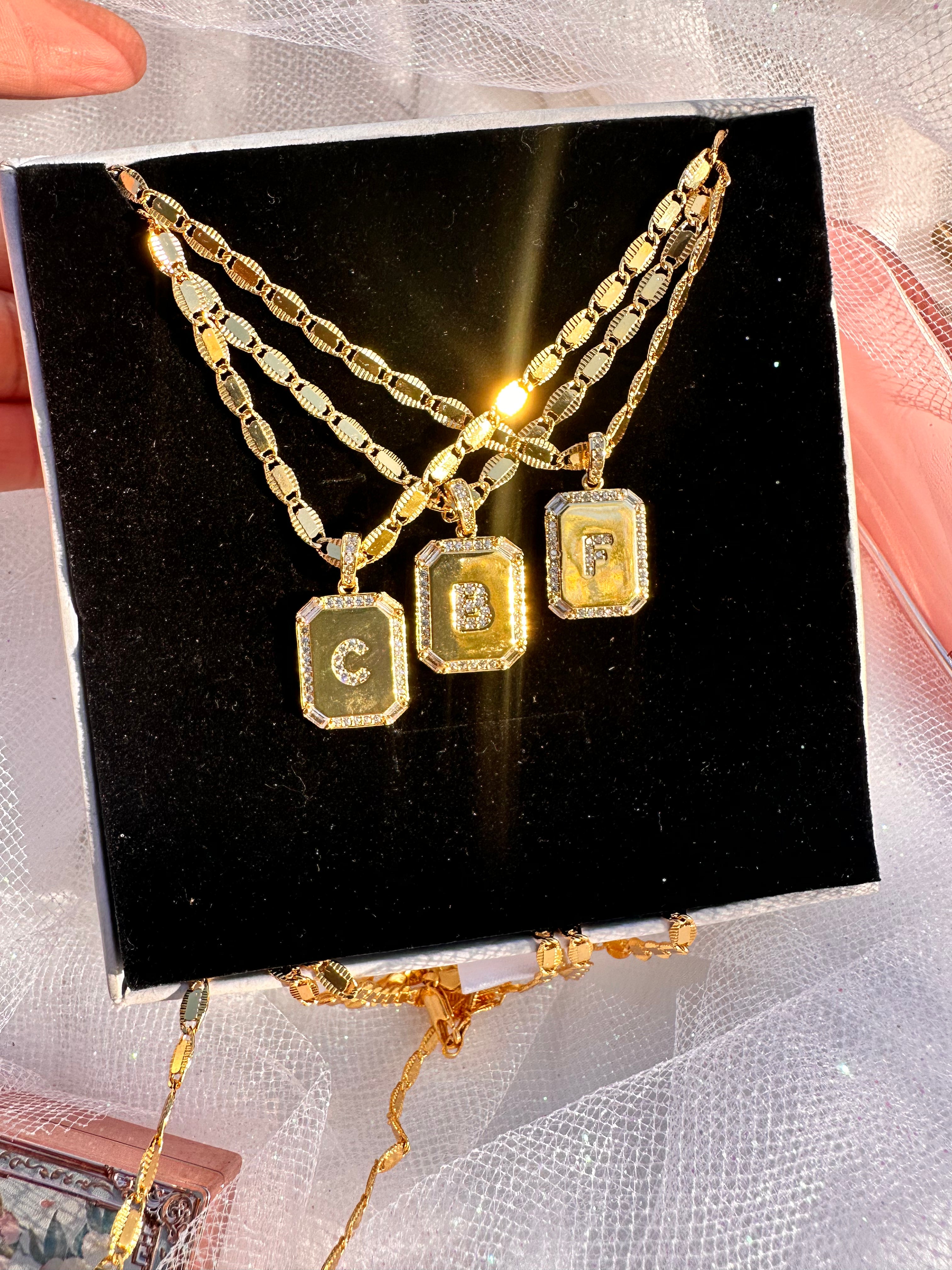 Sparkle Square Initial Necklace