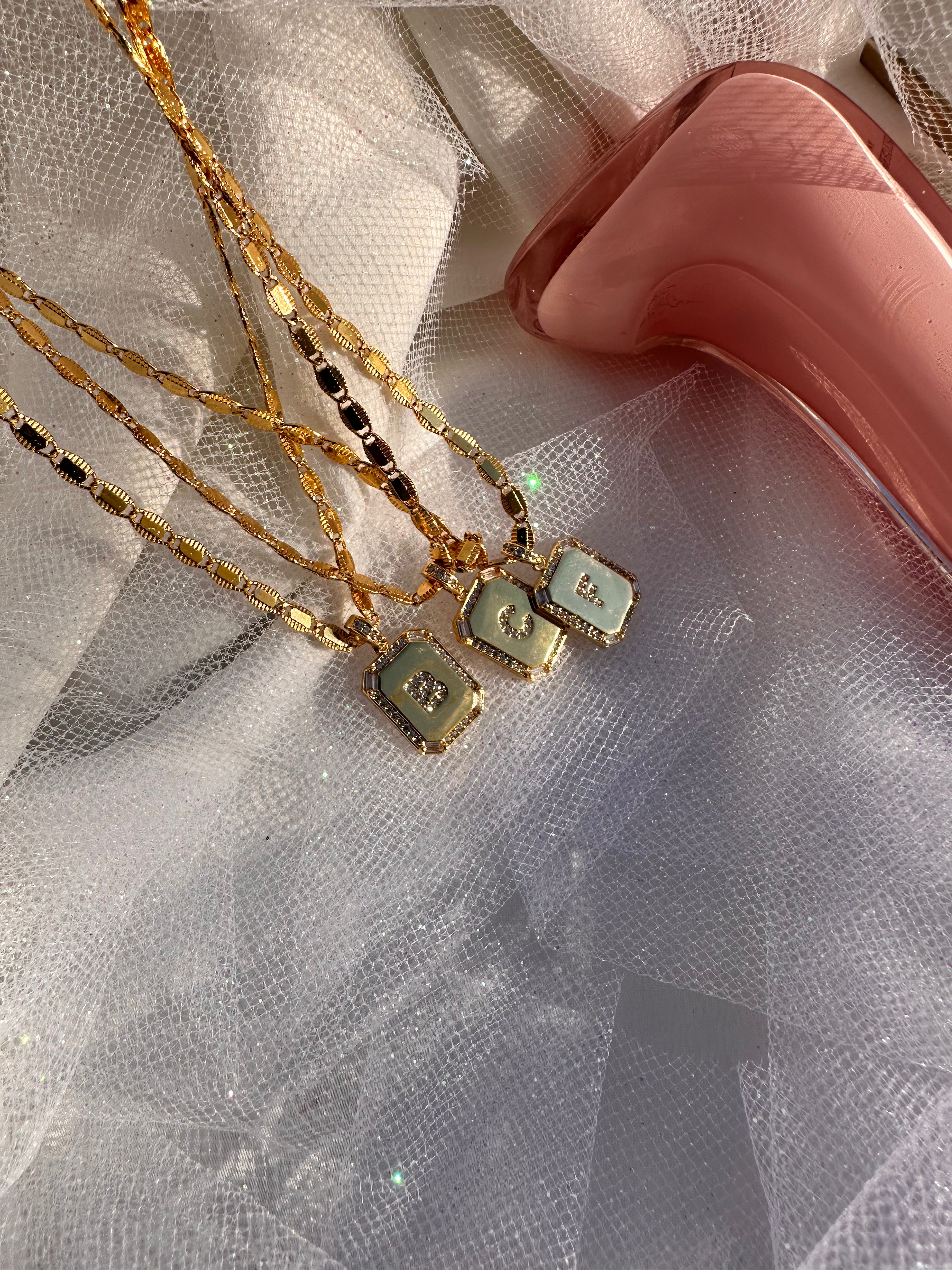 Sparkle Square Initial Necklace