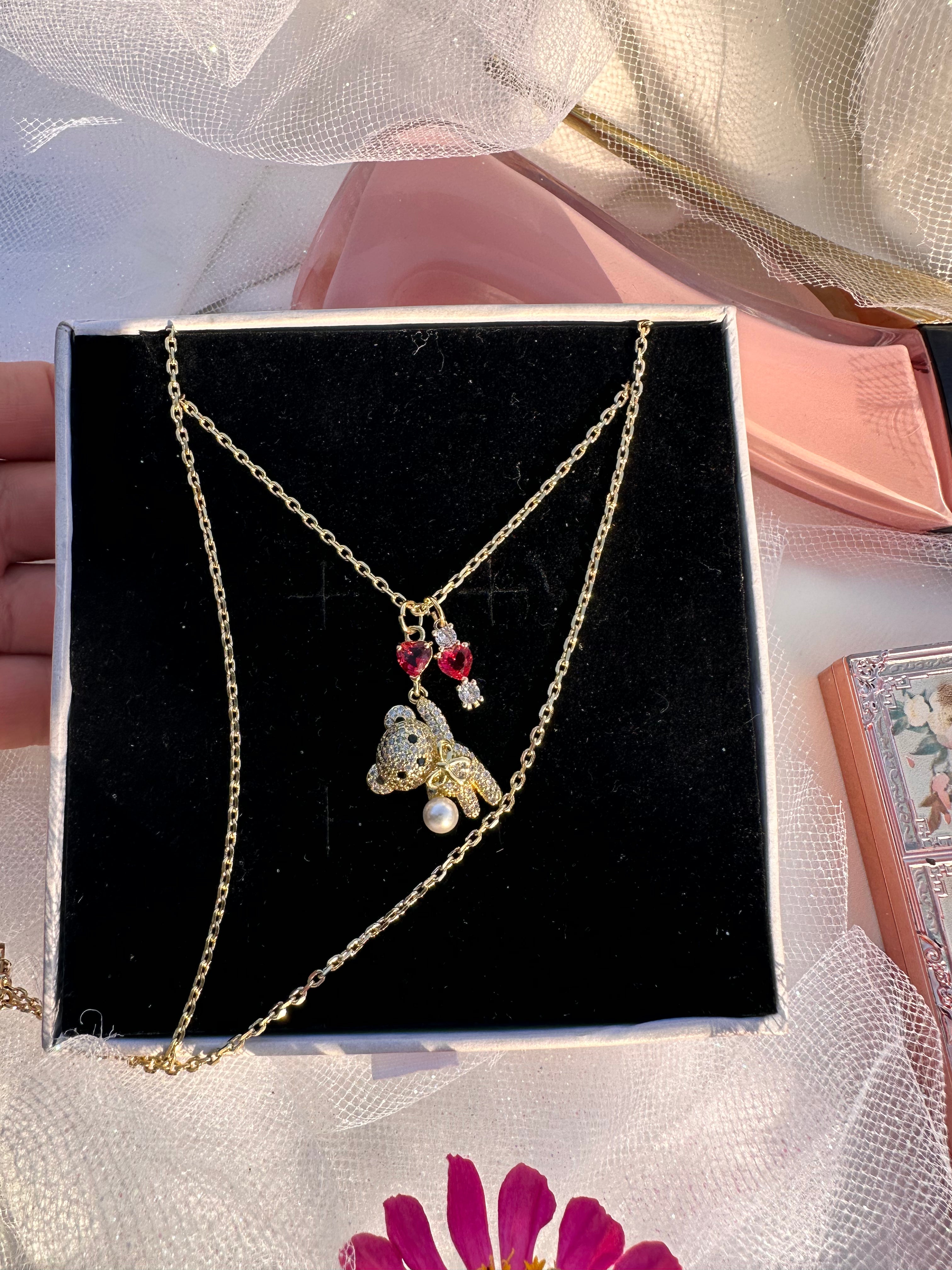 Sweetheart Teddy Pearl Necklace