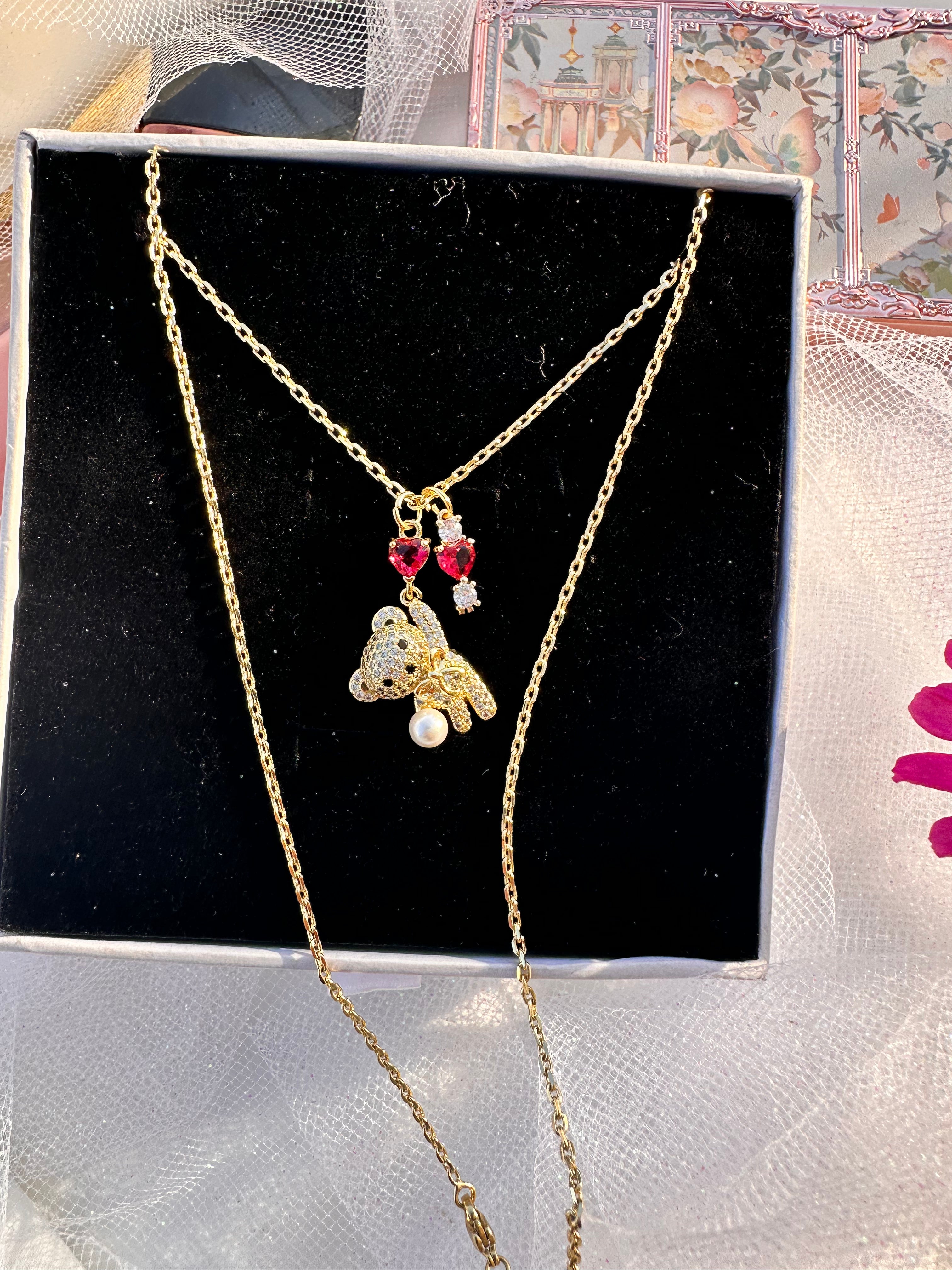 Sweetheart Teddy Pearl Necklace