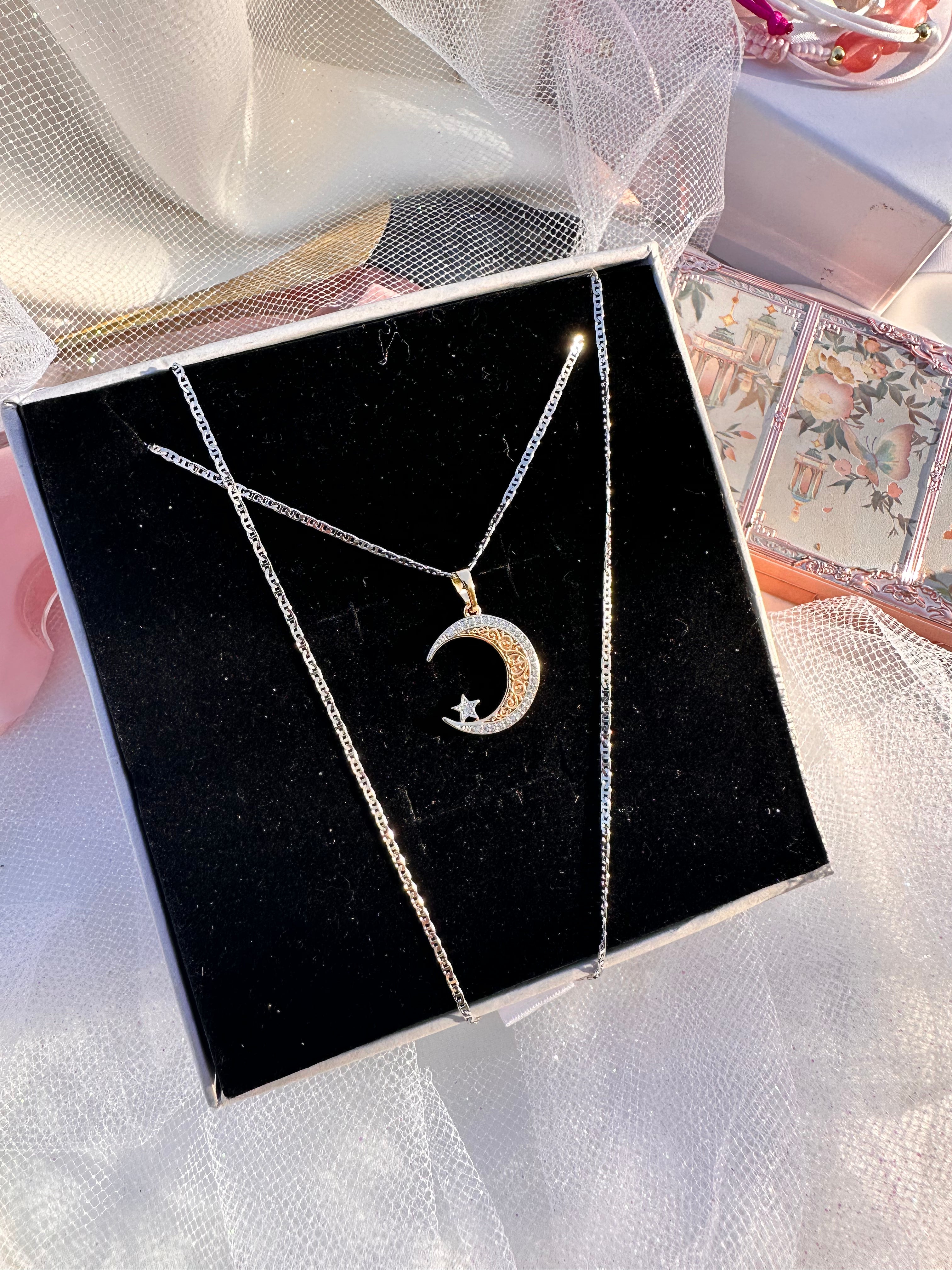 Dual-Tone Celestial Crescent Necklace