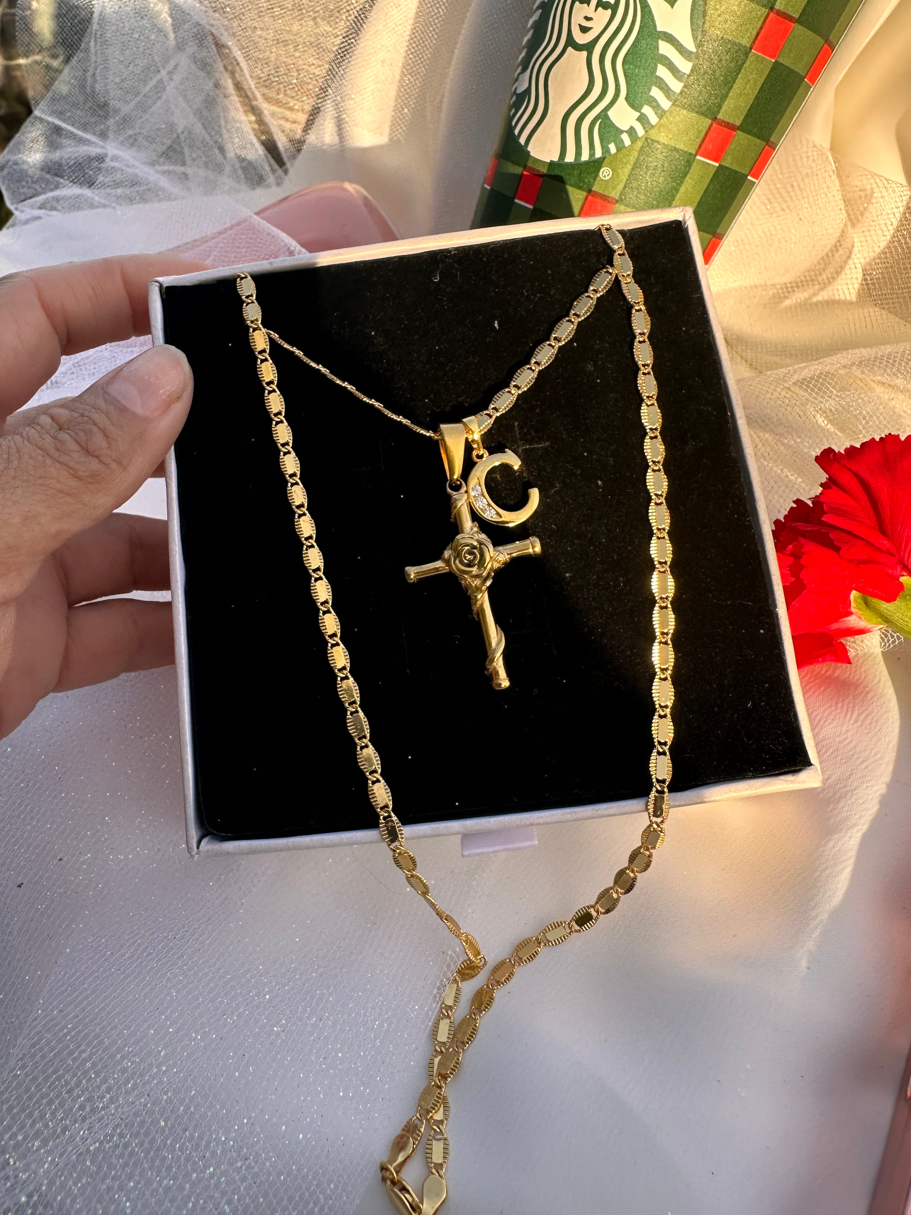 Roselight Initial Cross Necklace