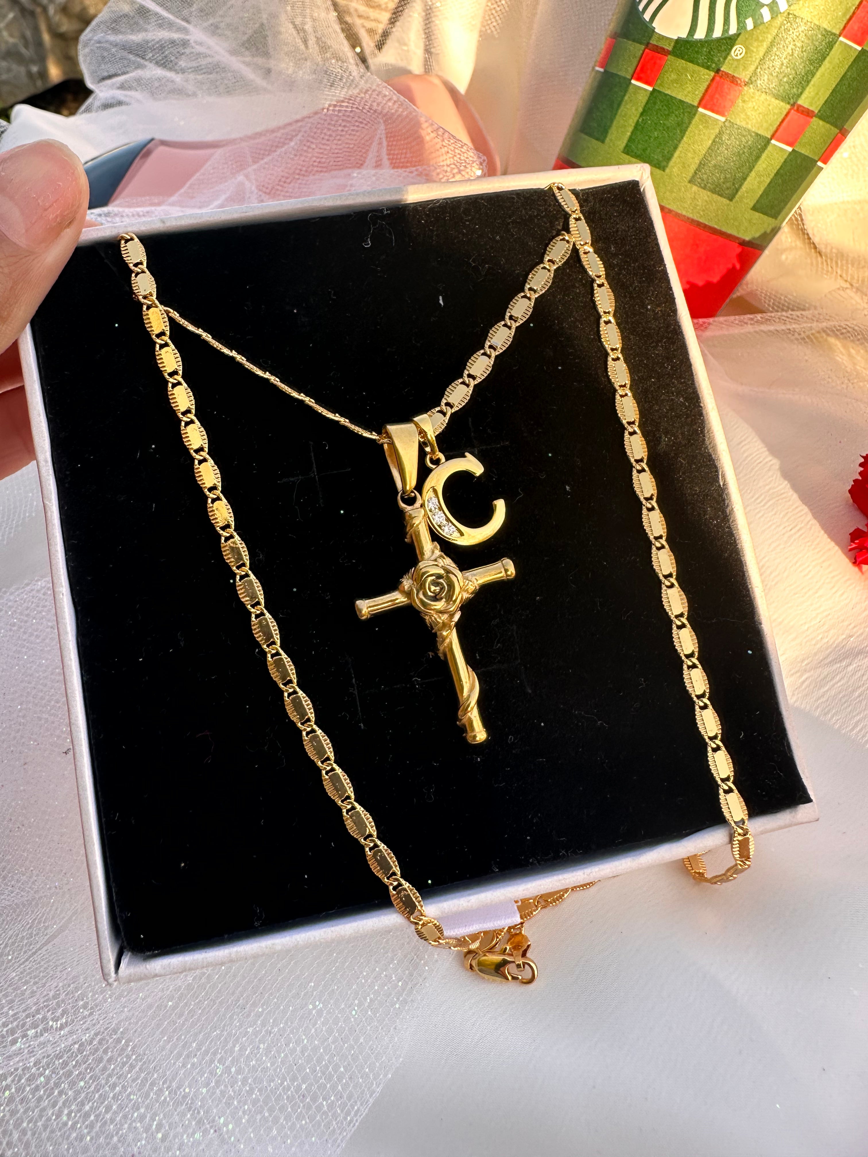 Roselight Initial Cross Necklace