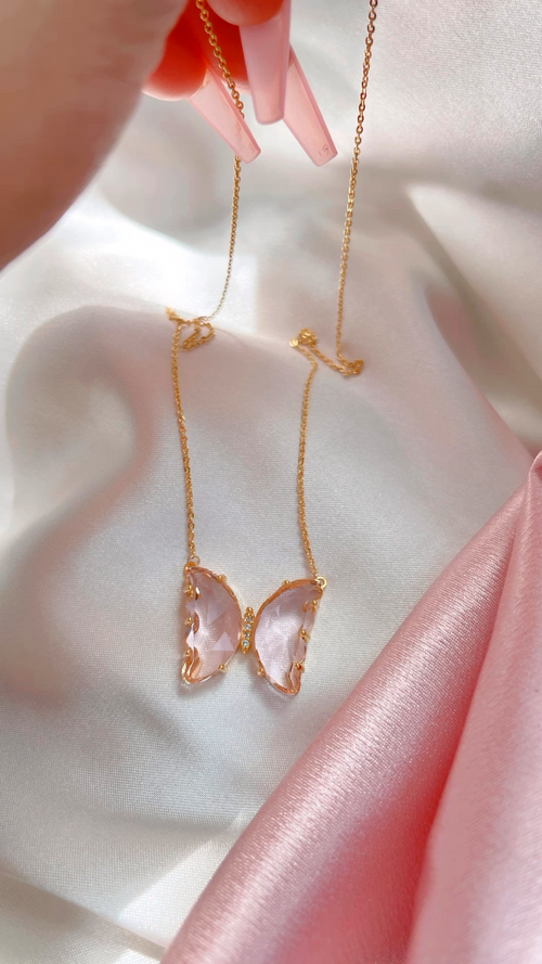 Champagne Pink Butterfly Necklace