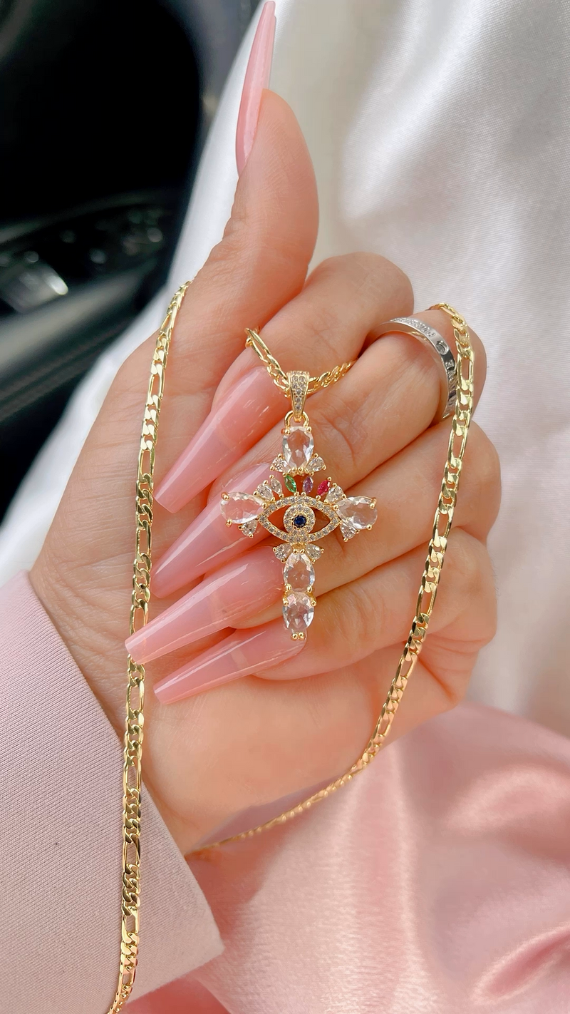 Crystal Evil Eye Cross Necklace