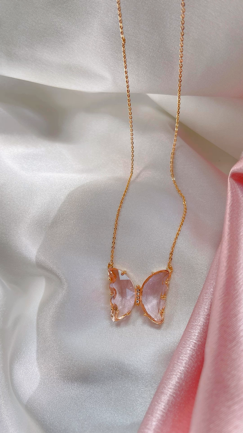 Champagne Pink Butterfly Necklace