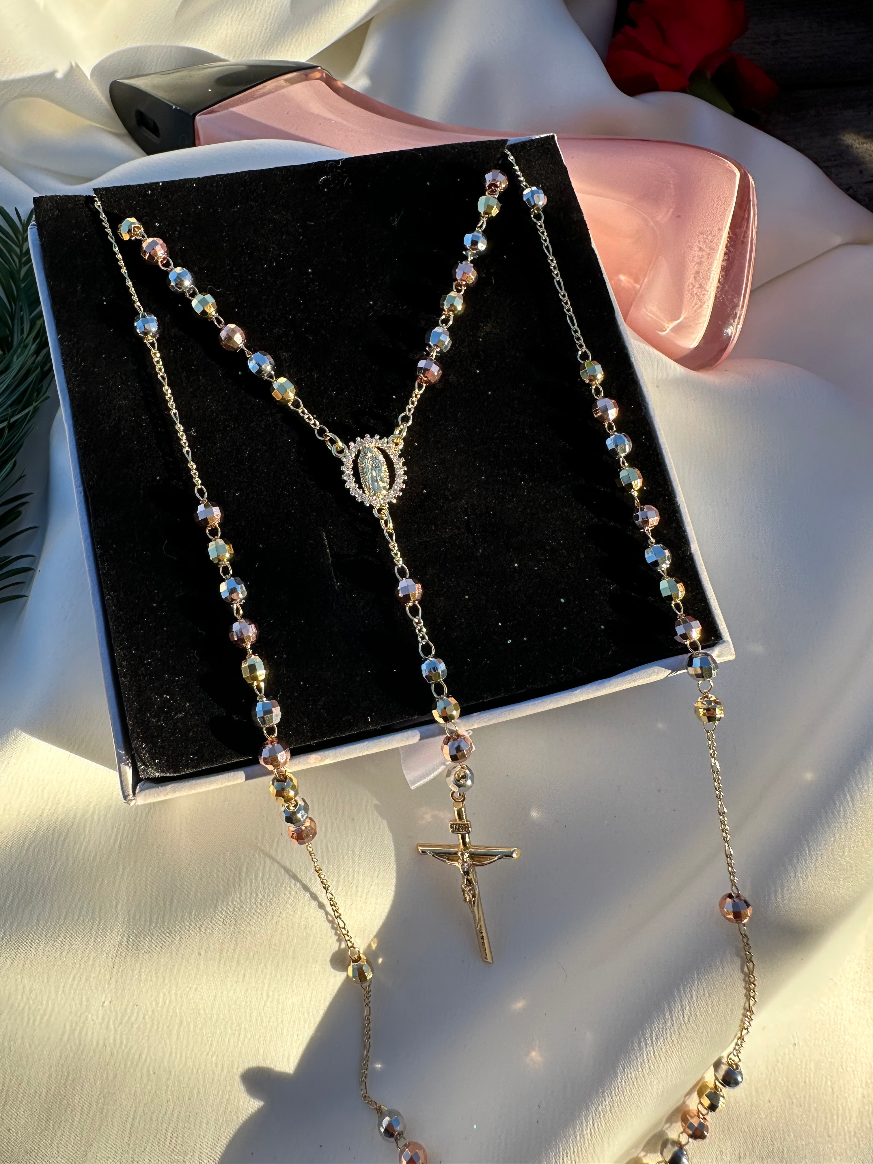 Tri-Gold Paved Virgin Mary Rosario