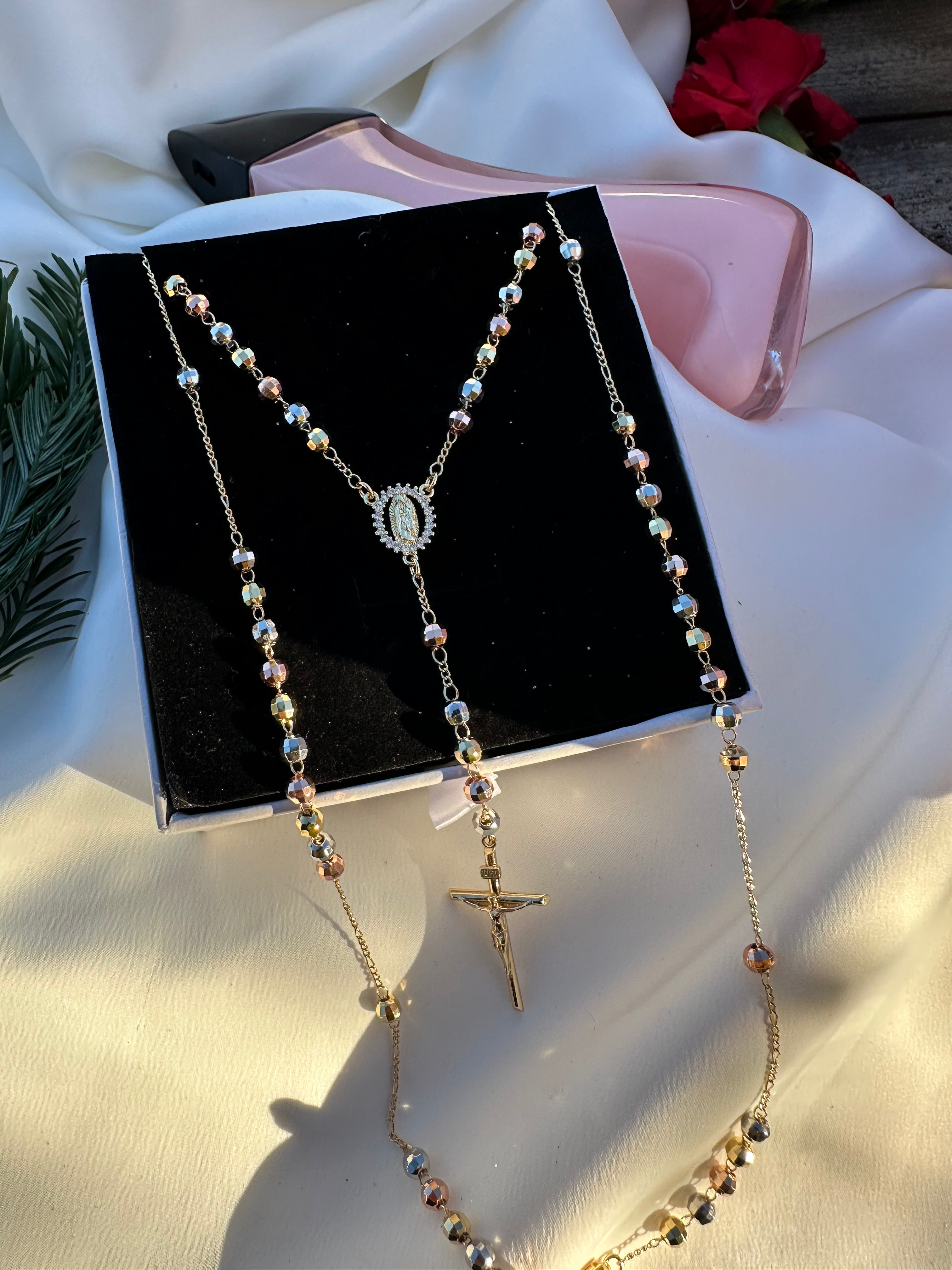 Tri-Gold Paved Virgin Mary Rosario