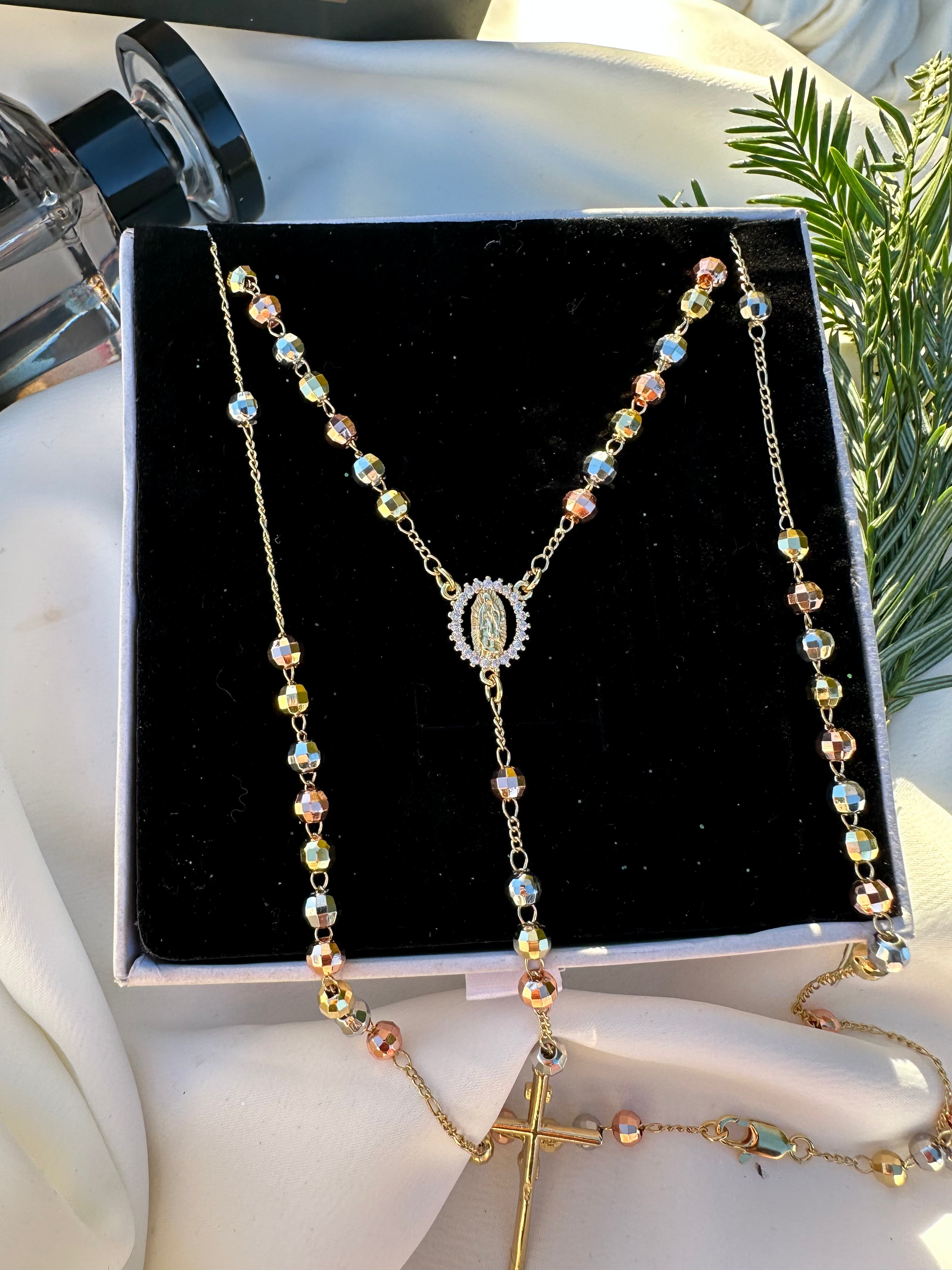 Tri-Gold Paved Virgin Mary Rosario