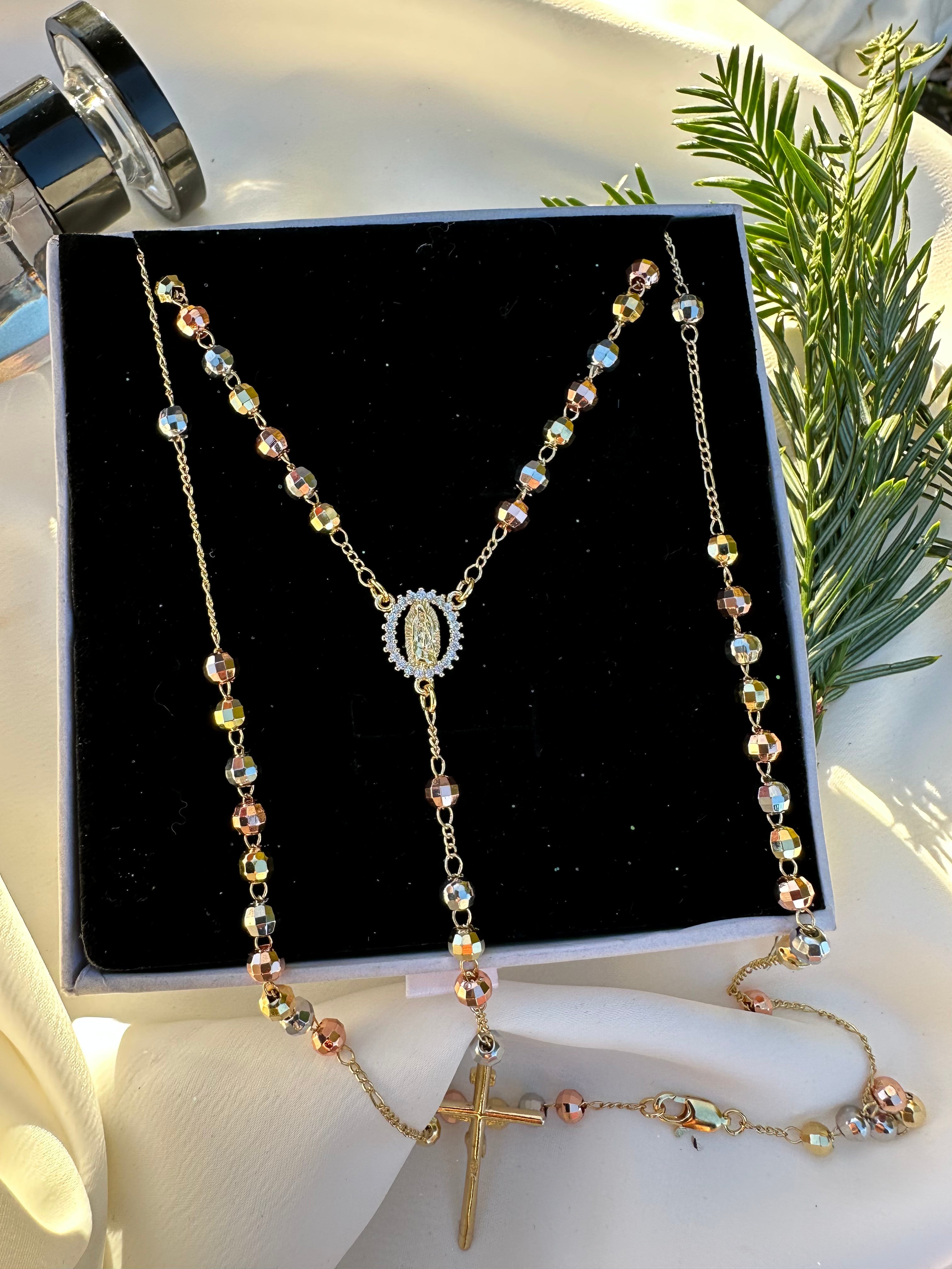 Tri-Gold Paved Virgin Mary Rosario