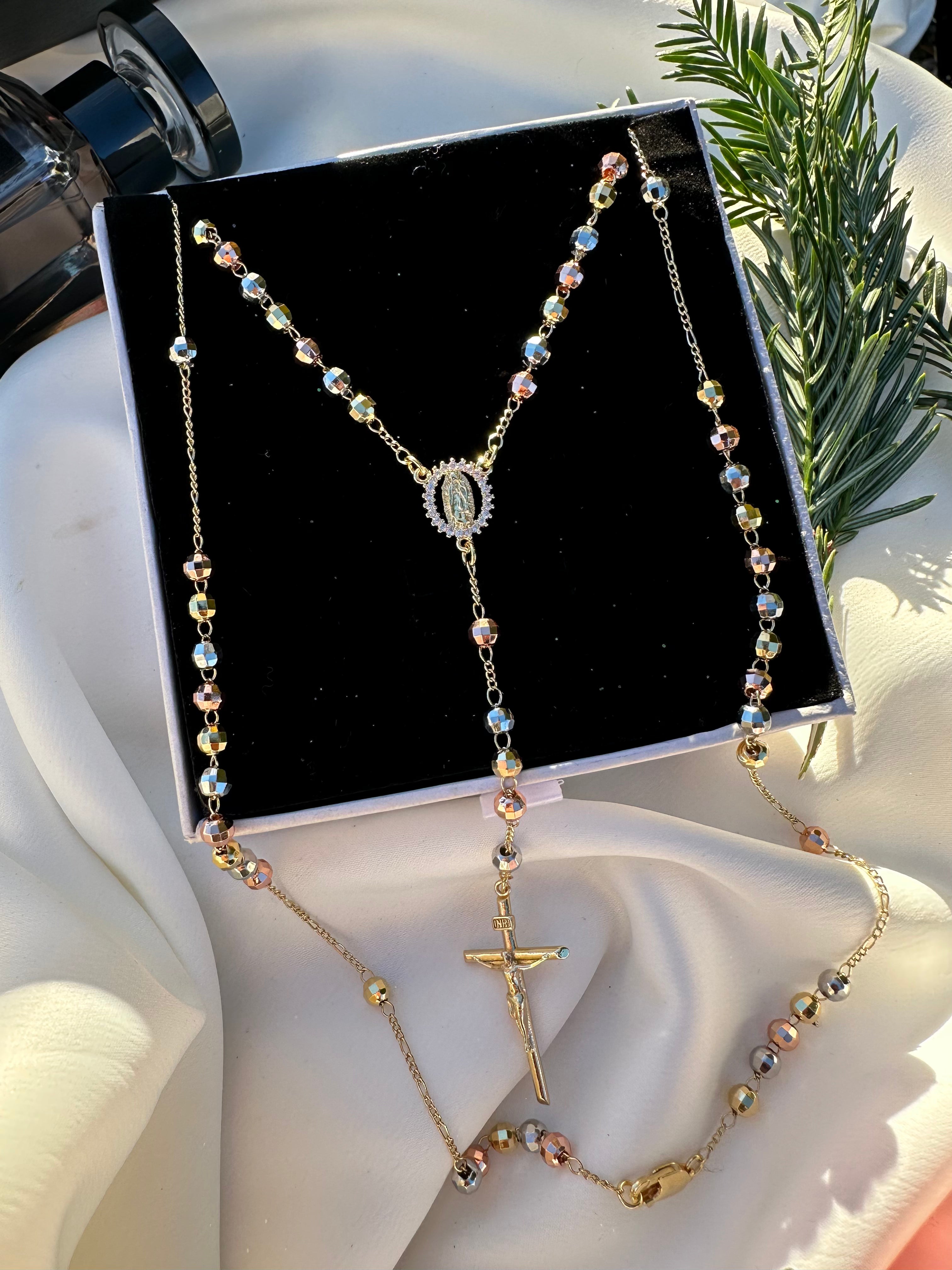 Tri-Gold Paved Virgin Mary Rosario