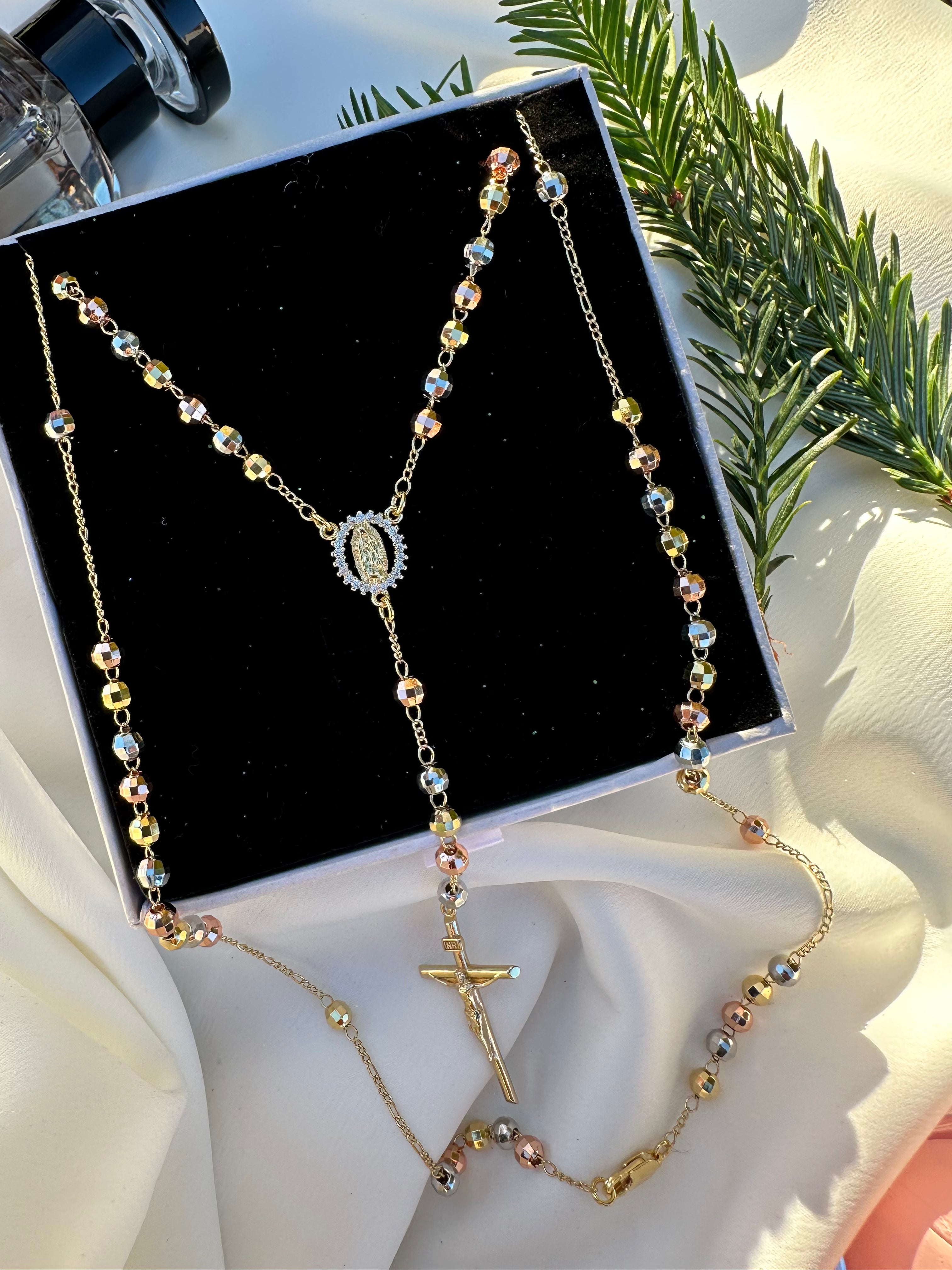 Tri-Gold Paved Virgin Mary Rosario