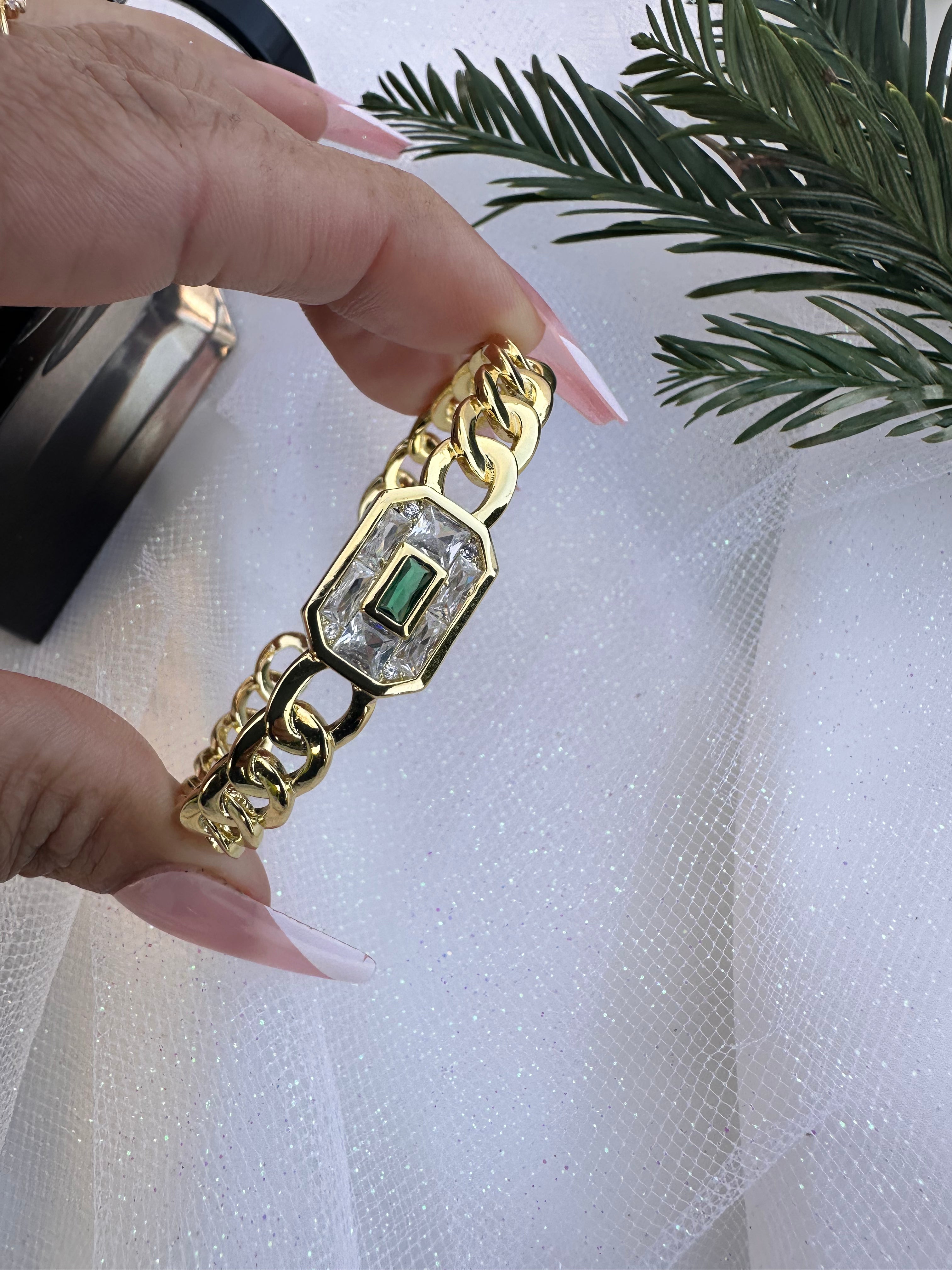 Gold Filled: Emerald Cuban Bracelet