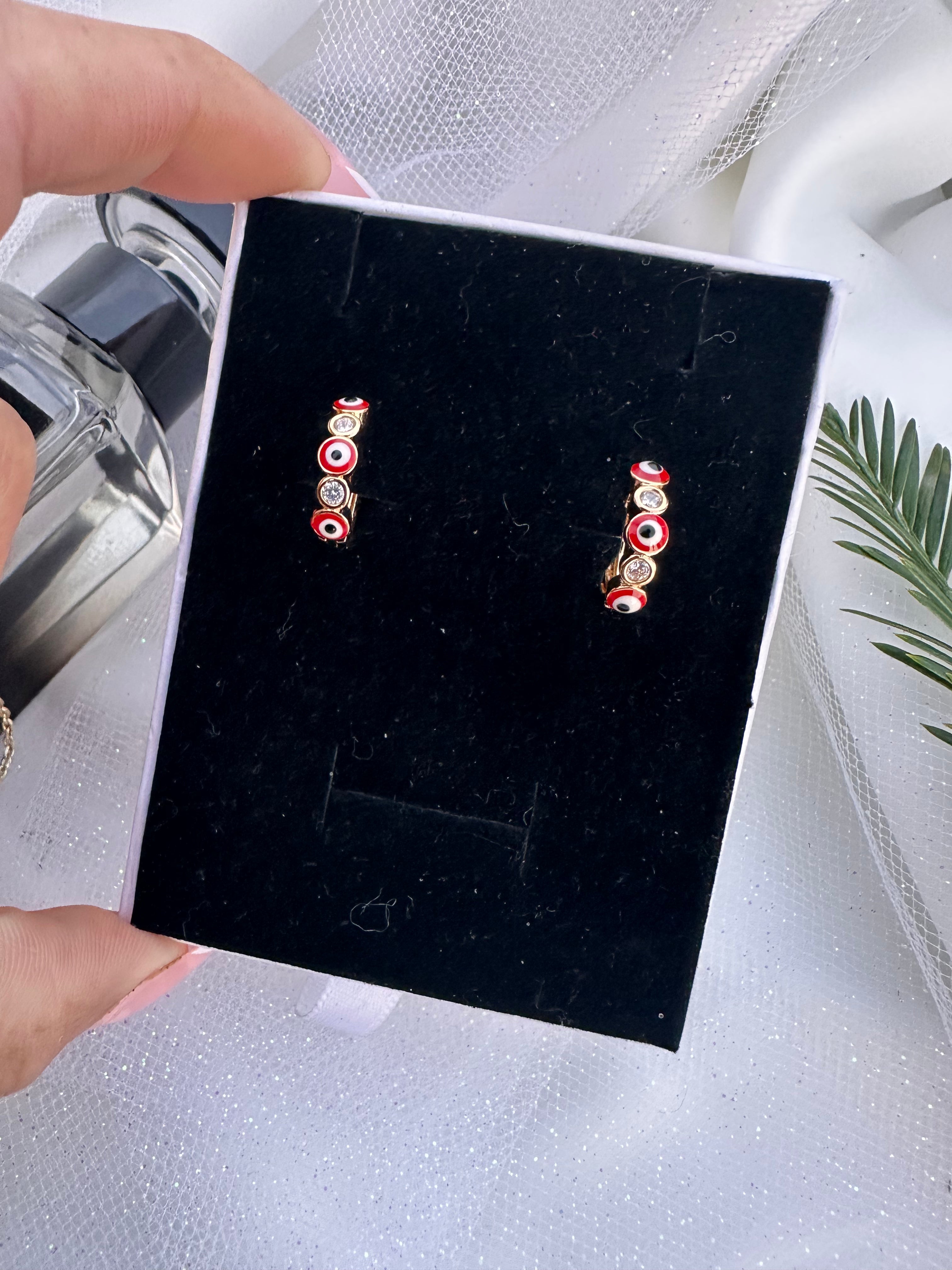 Mini Red Evil Eye Hoops