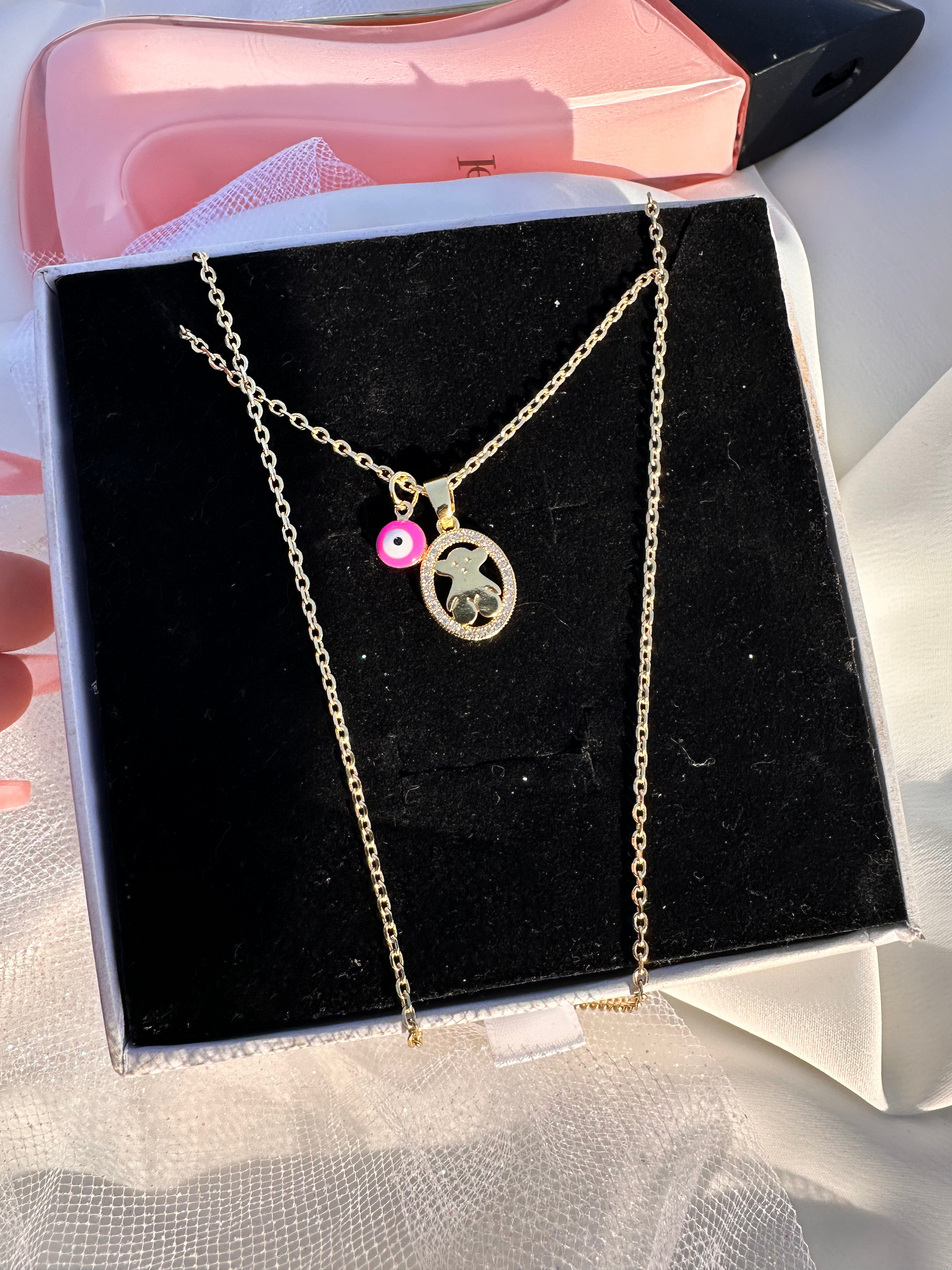 Rosie Teddy Bear Oval Necklace