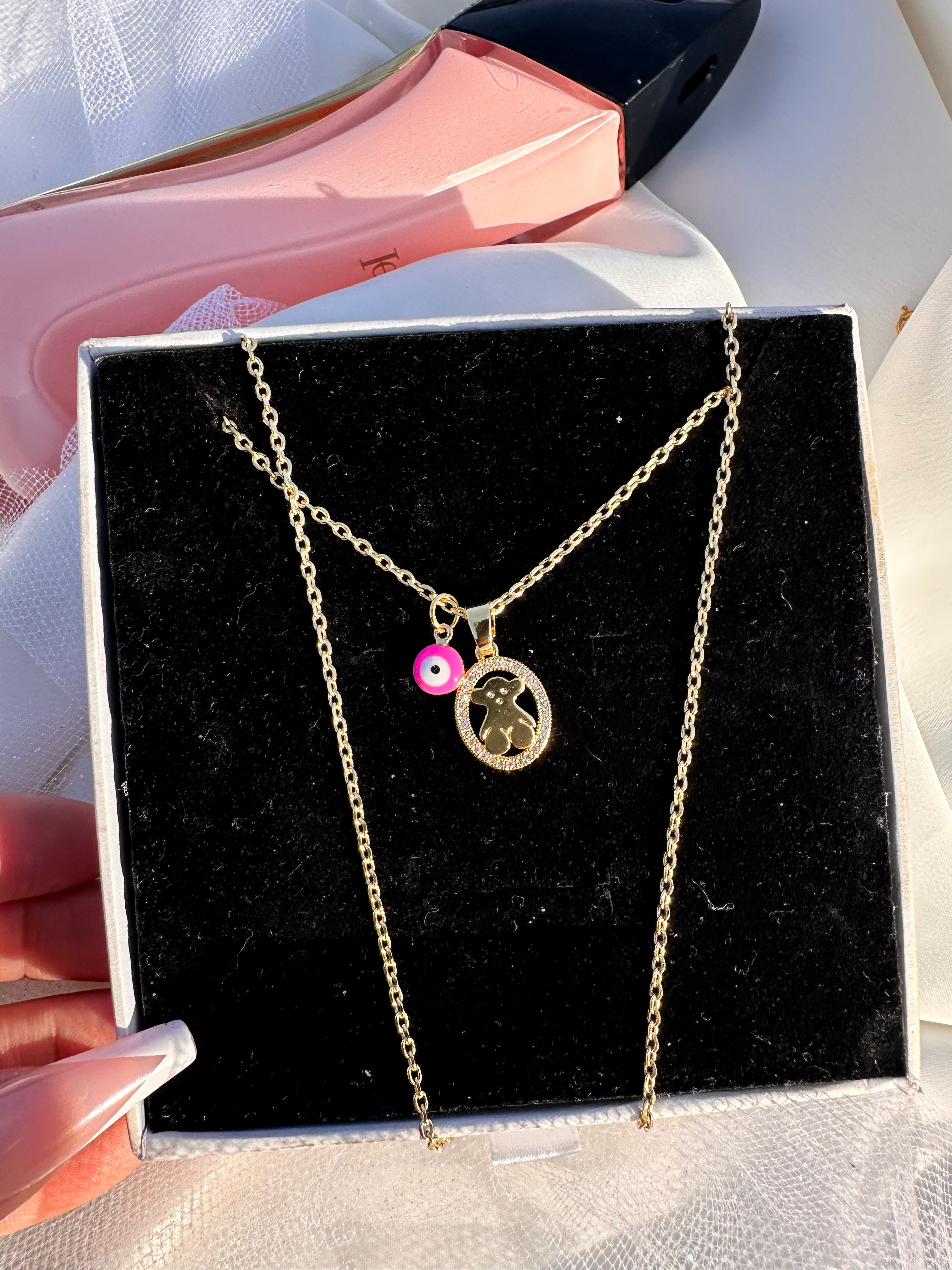 Rosie Teddy Bear Oval Necklace