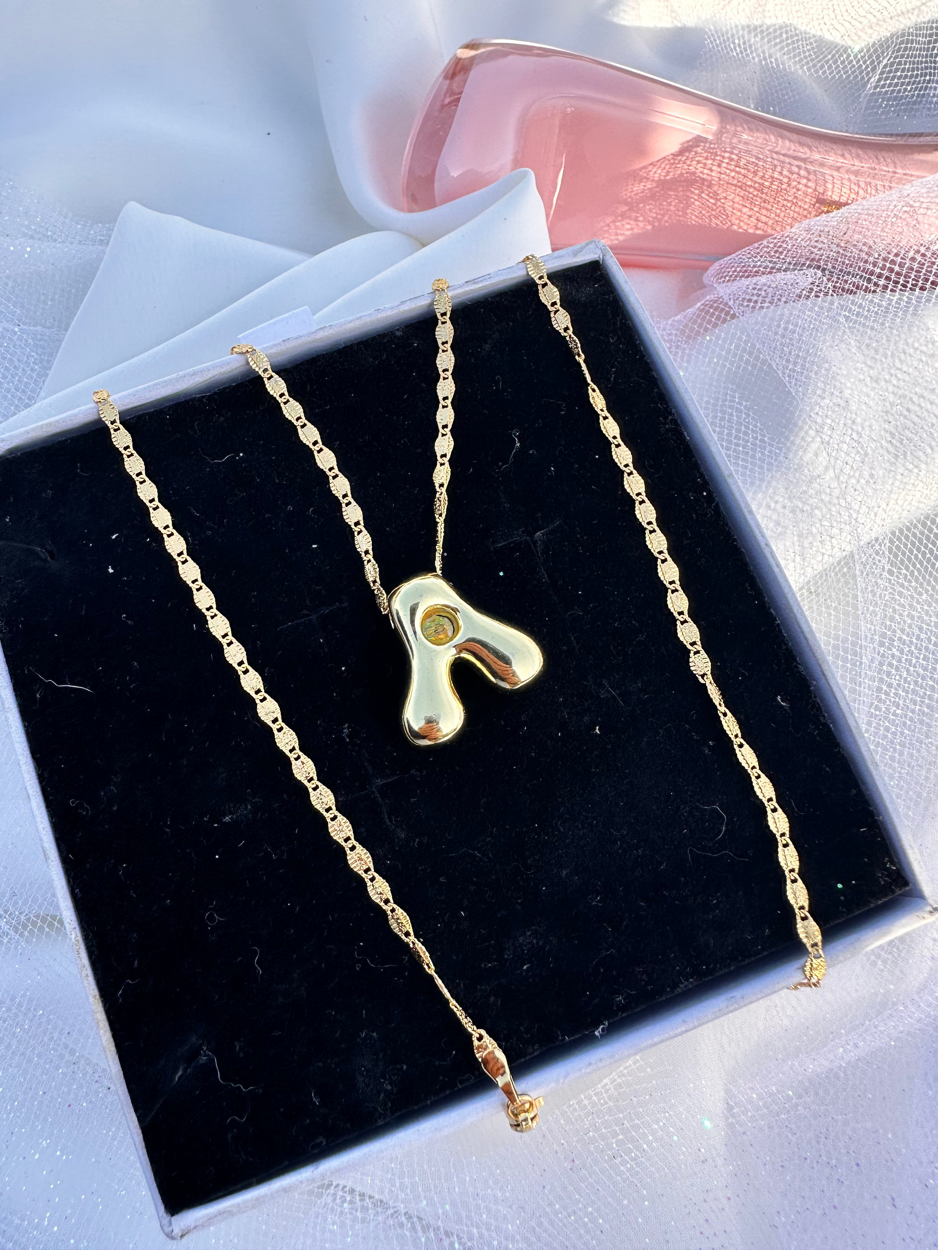 Bubble Letter “A” Initial Necklace