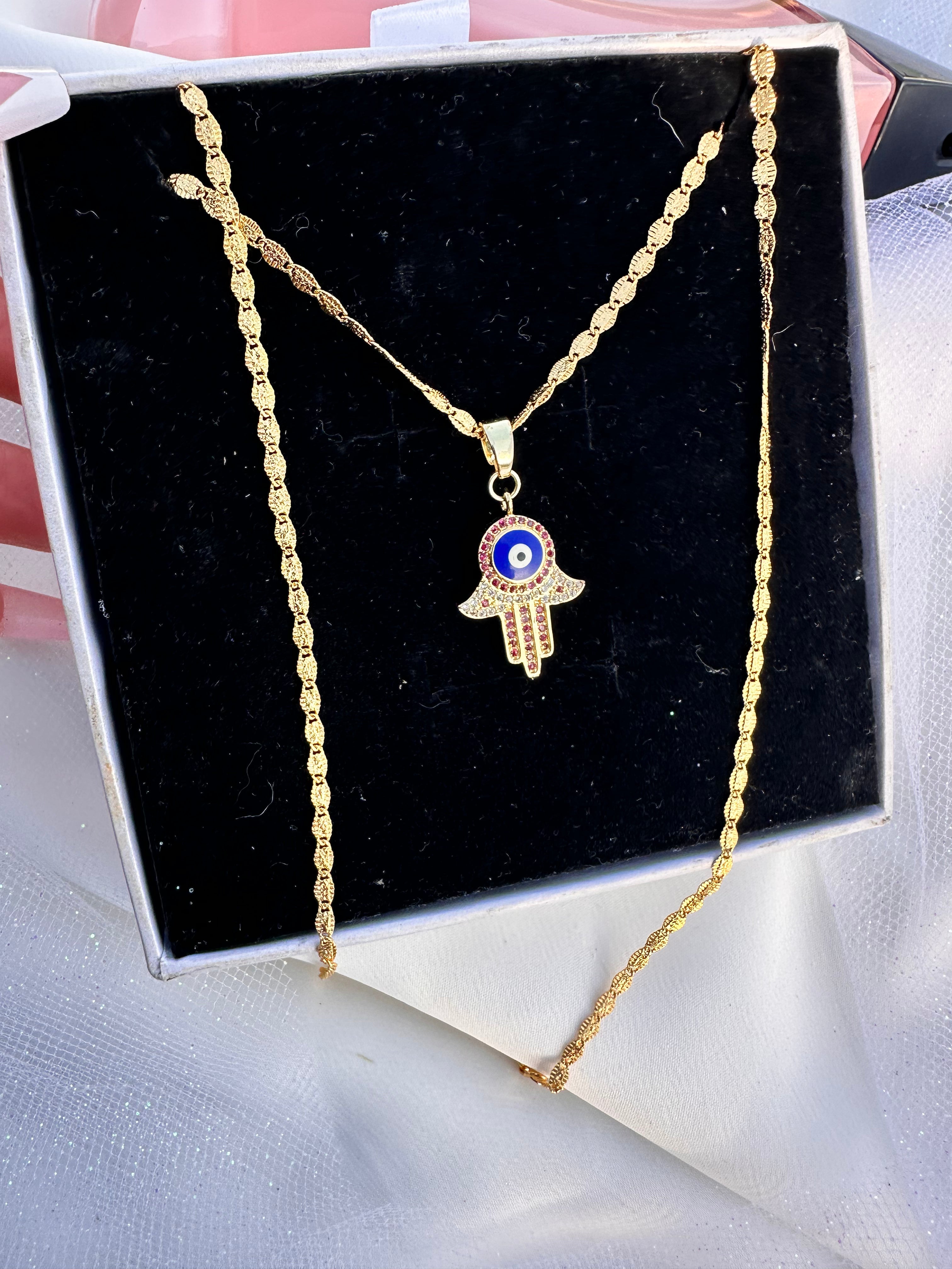 Fatima Hand Turkey Eye Necklace