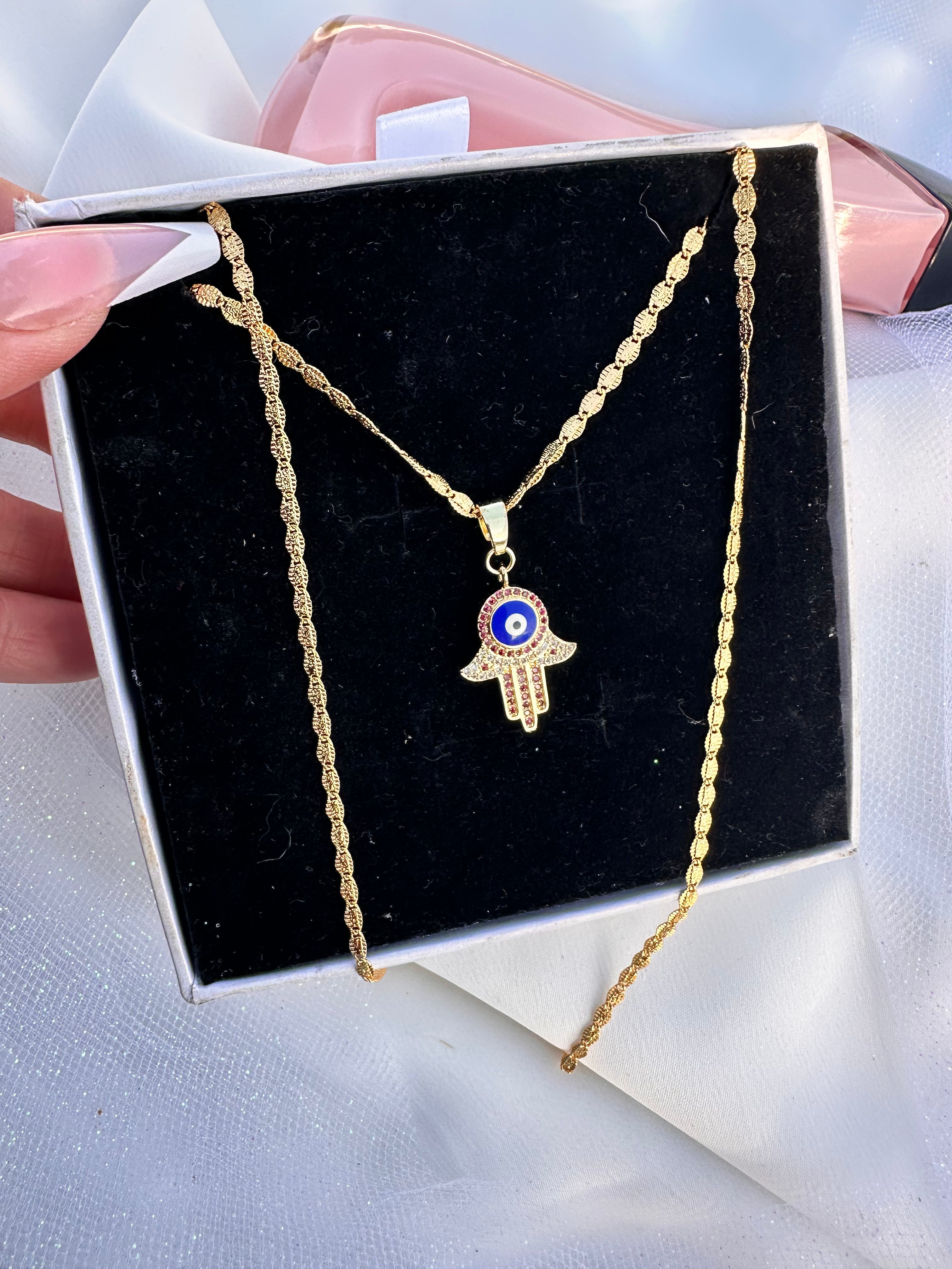 Fatima Hand Turkey Eye Necklace