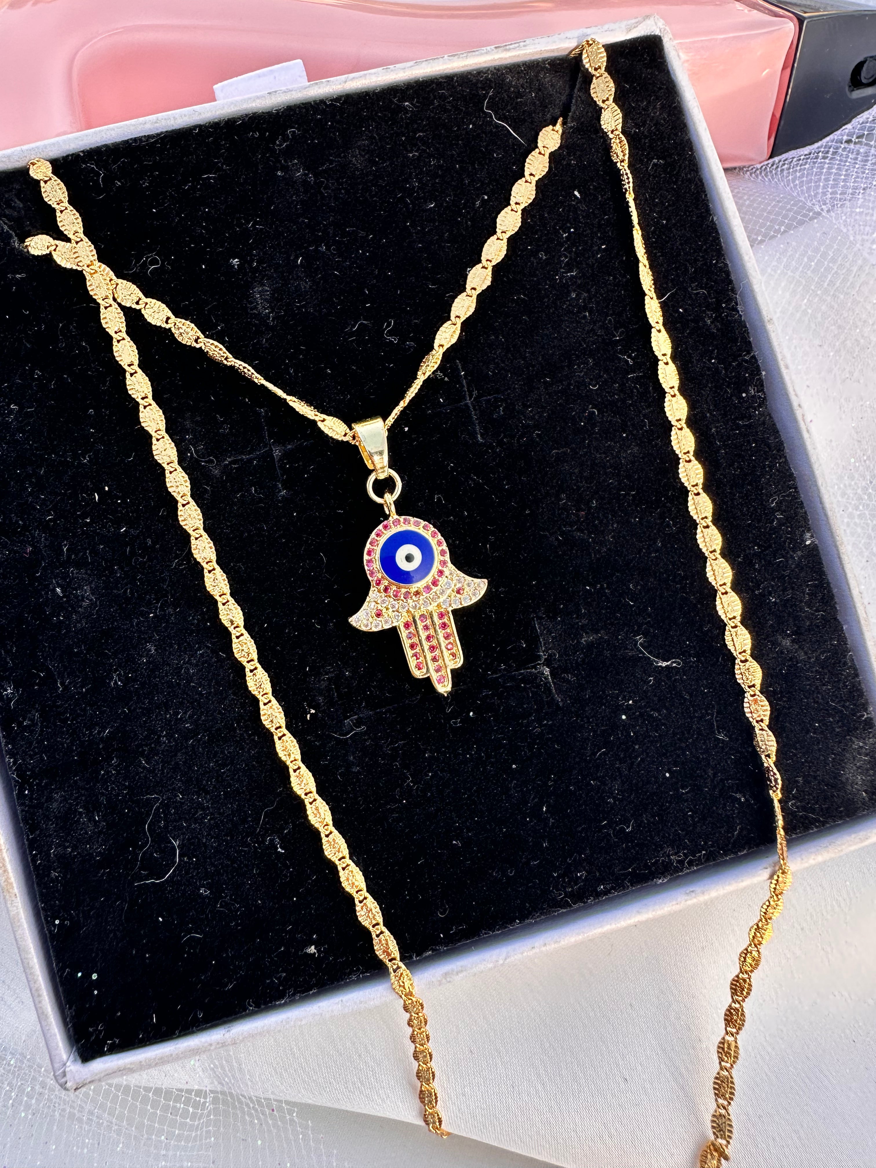 Fatima Hand Turkey Eye Necklace