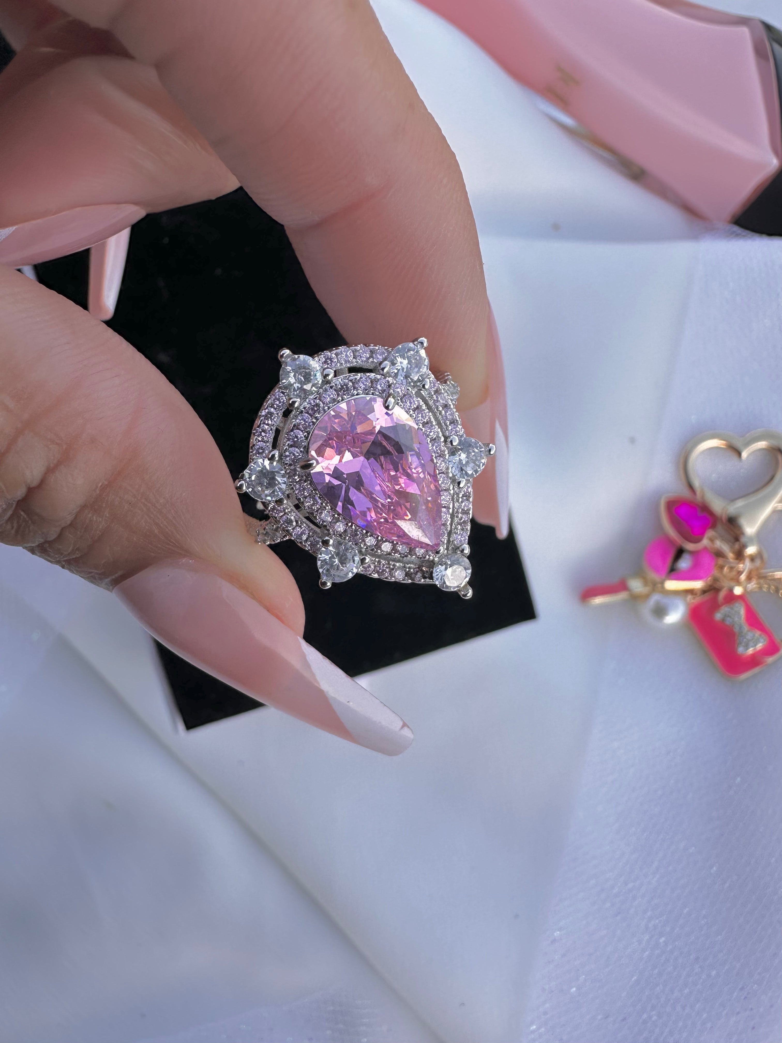 Pink Tear Drop Ring