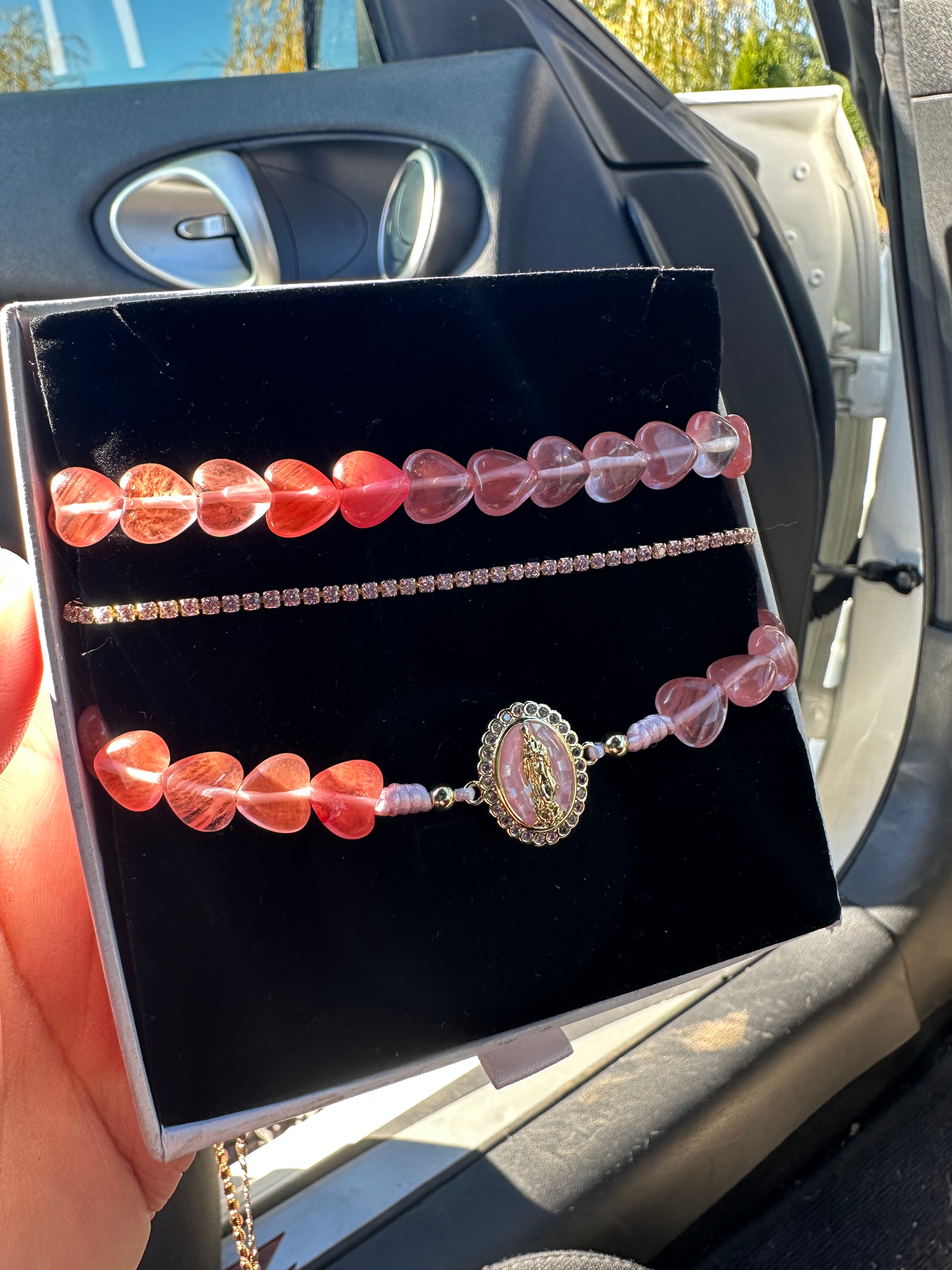 Rose 🌹 Quartz Virgen Mary Bracelets