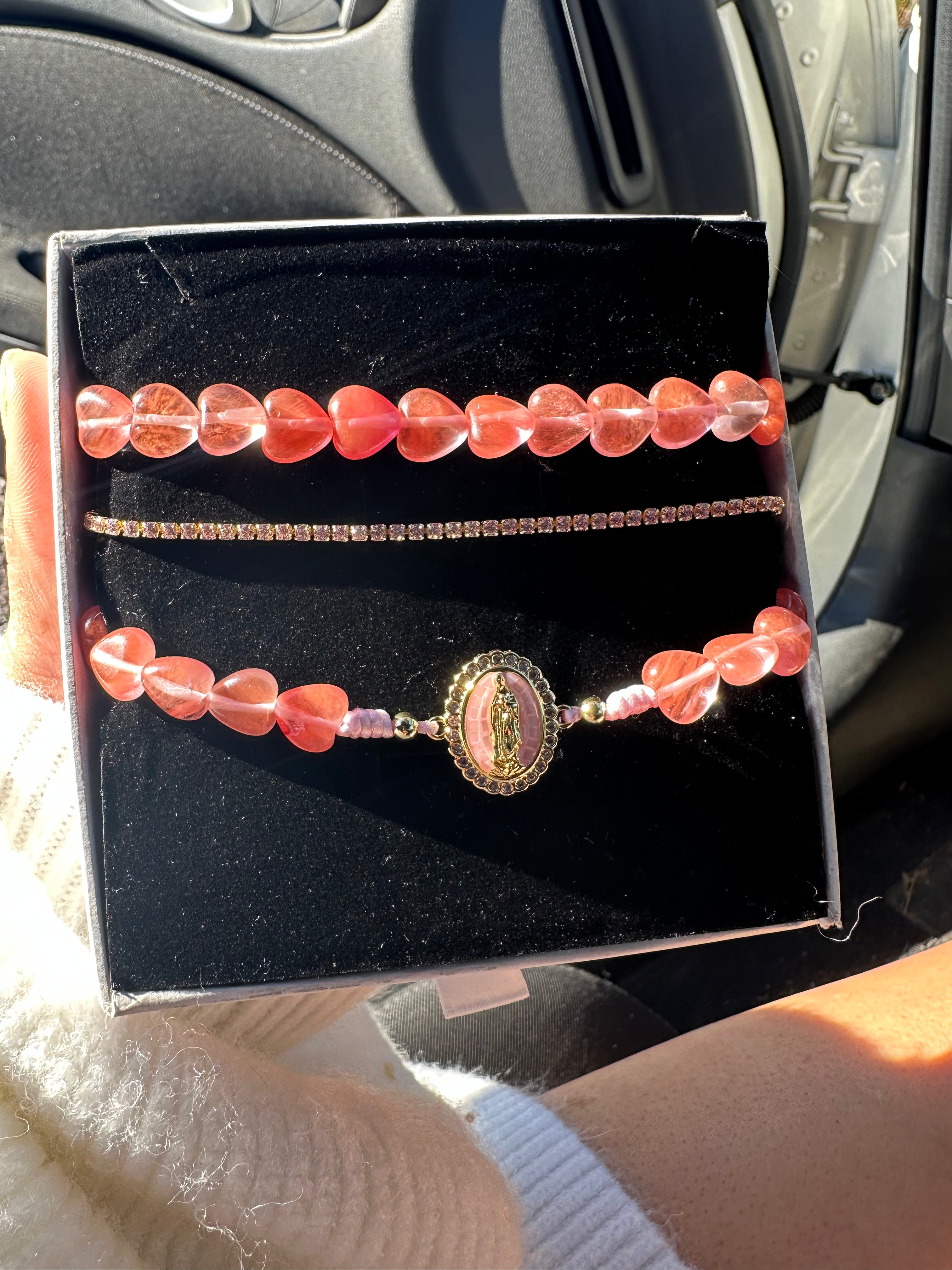 Rose 🌹 Quartz Virgen Mary Bracelets