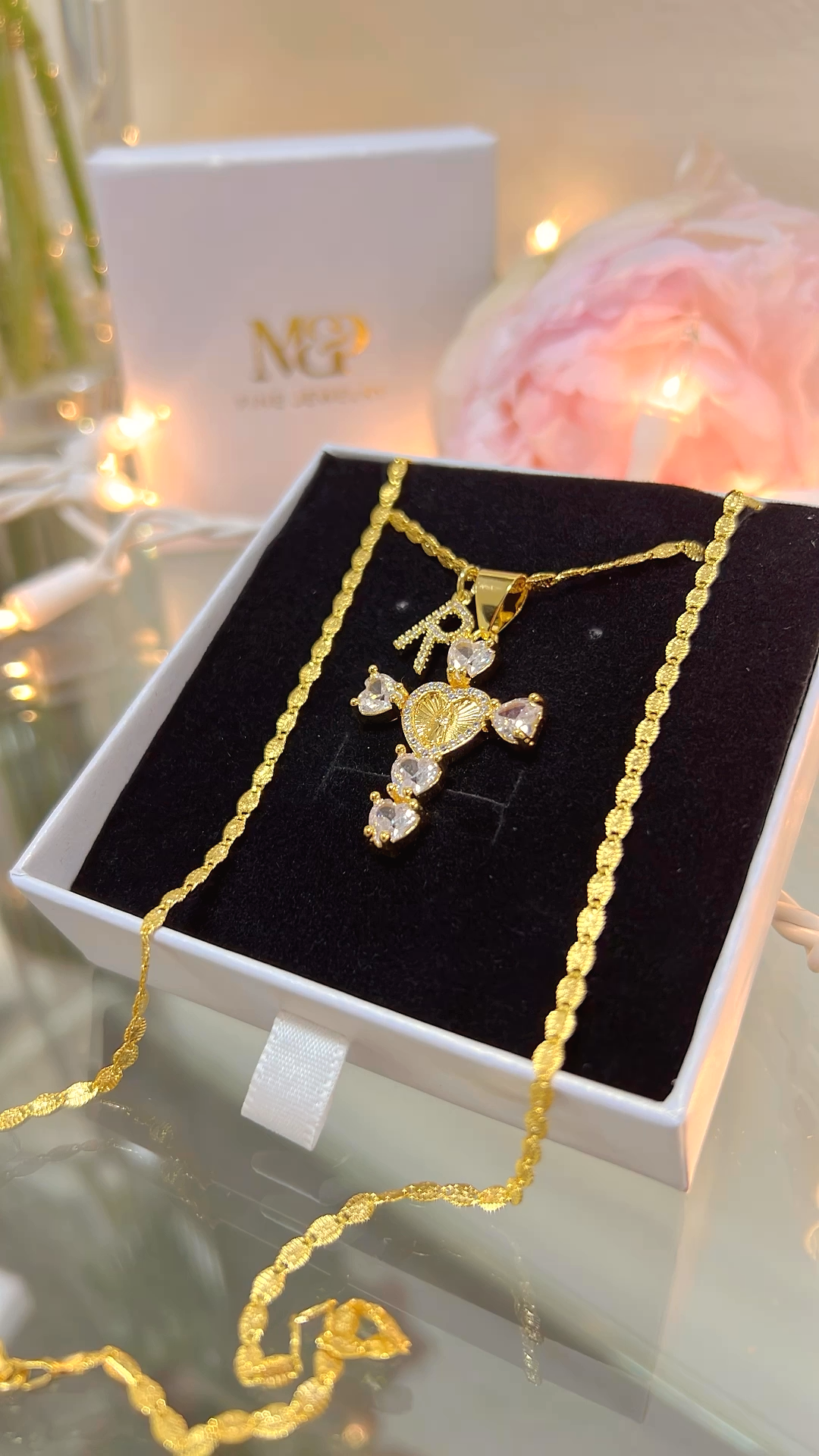 Initial Atardecer Cross Necklace