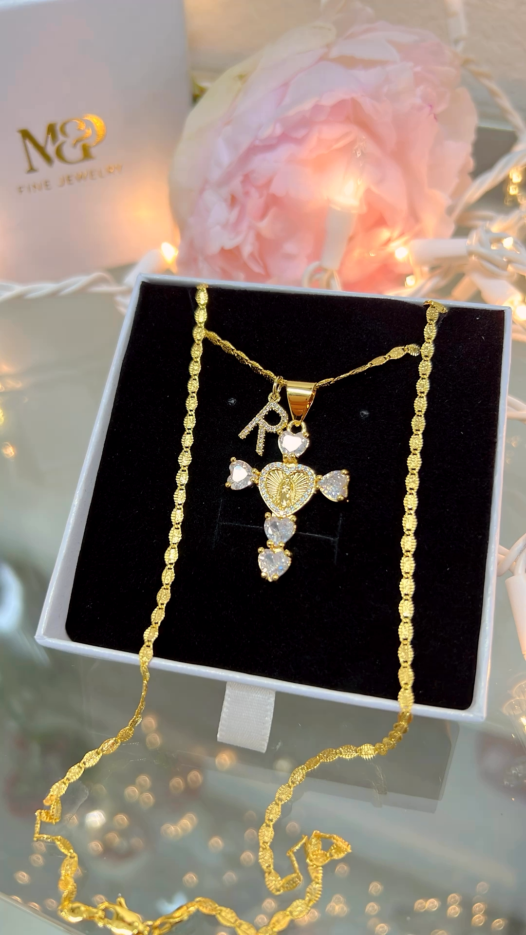 Initial Atardecer Cross Necklace