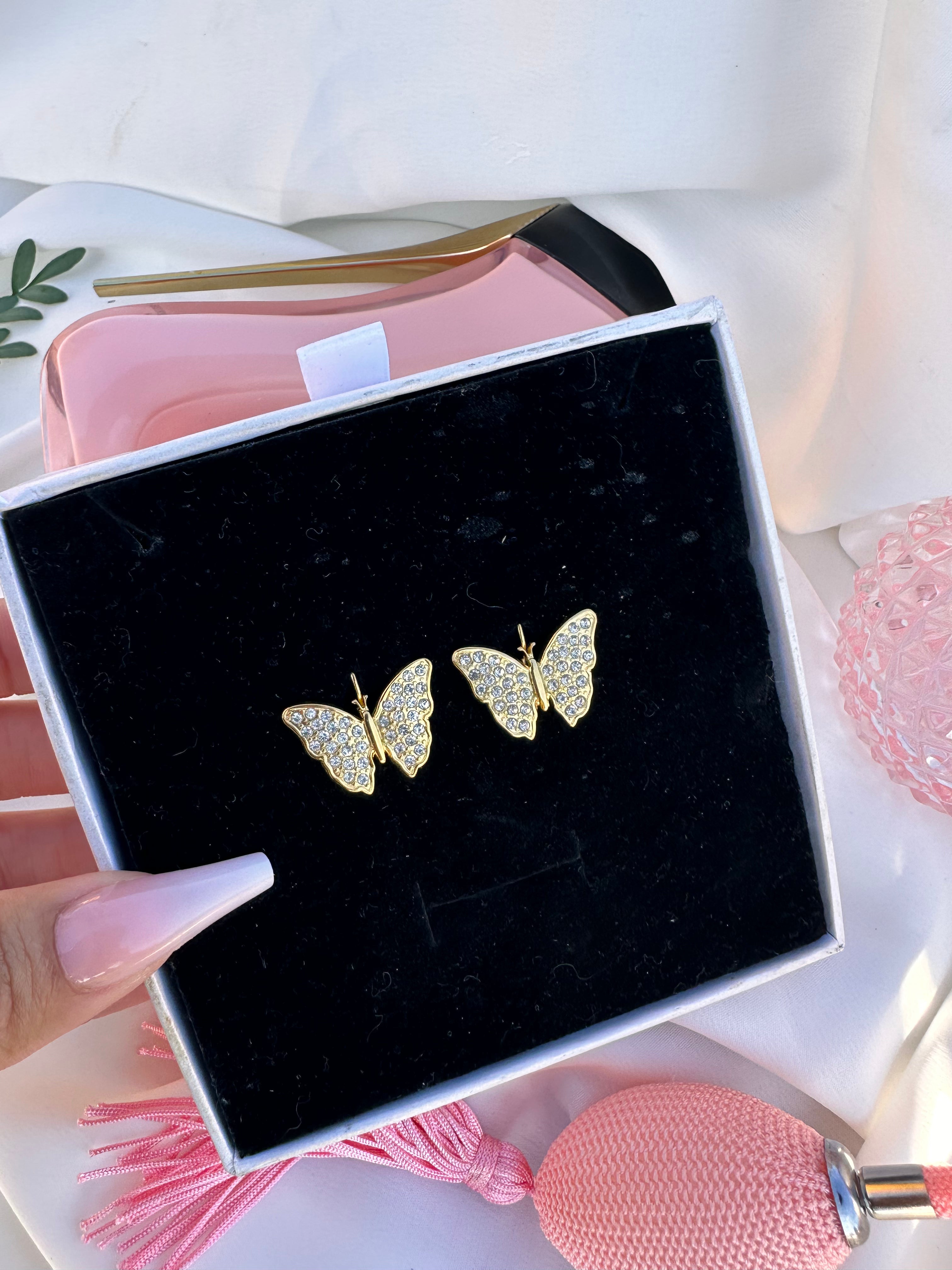 Paved CZ Butterfly Earrings